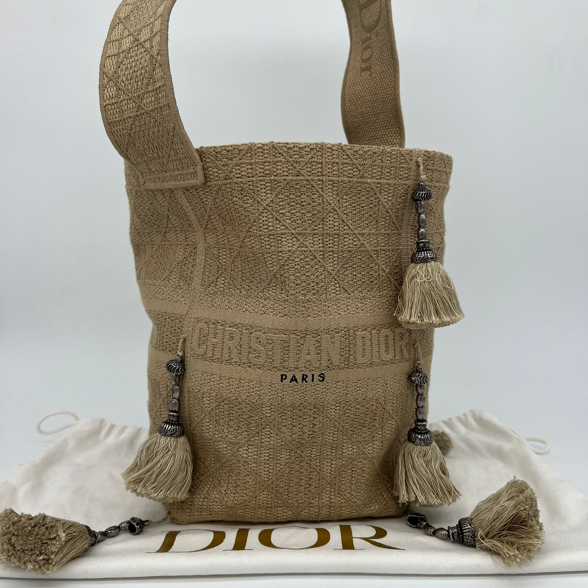 Dior Cannage D Bubble Bucket Bag Beige Embroidery Canvas with packaging