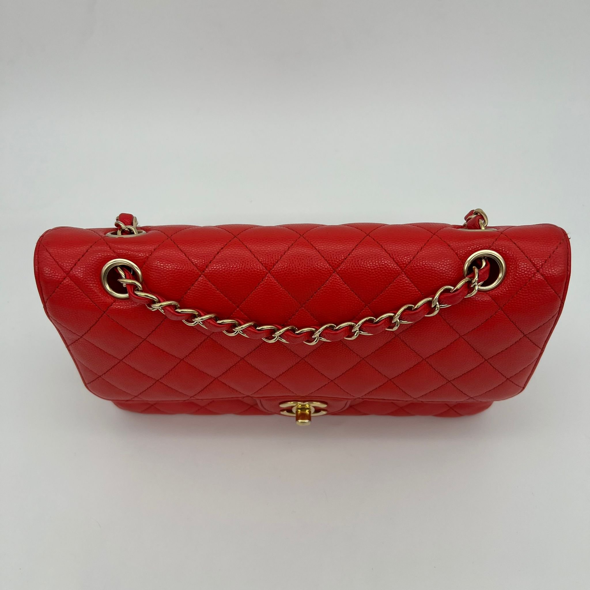 Chanel Medium Double Classic Flap Red Caviar Leather Gold Hardware top