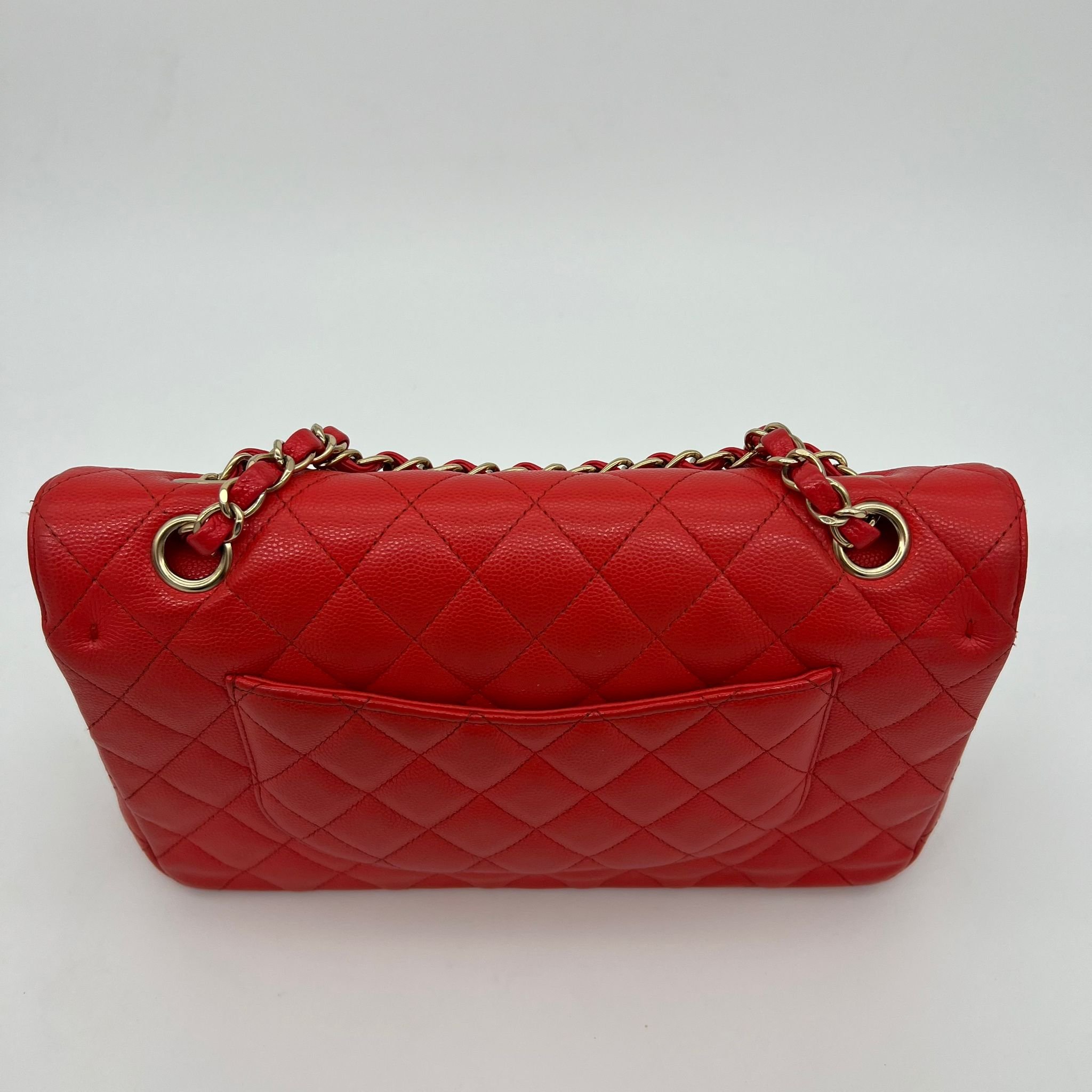 Chanel Medium Double Classic Flap Red Caviar Leather Gold Hardware