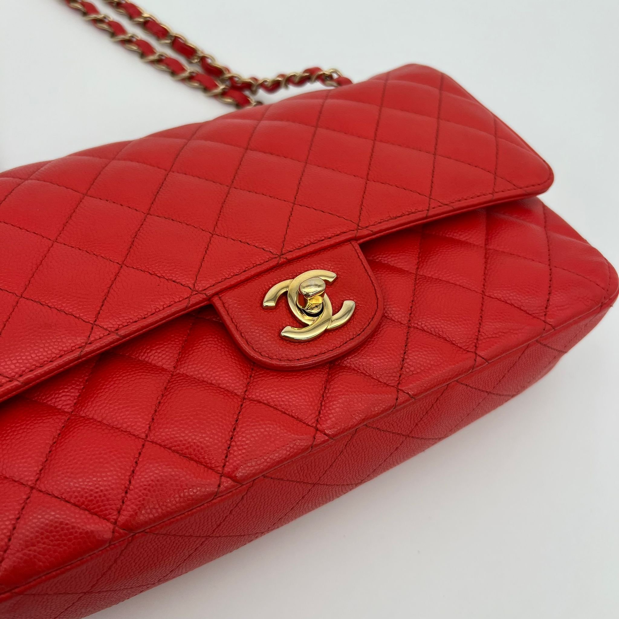Chanel Medium Double Classic Flap Red Caviar Leather Gold Hardware