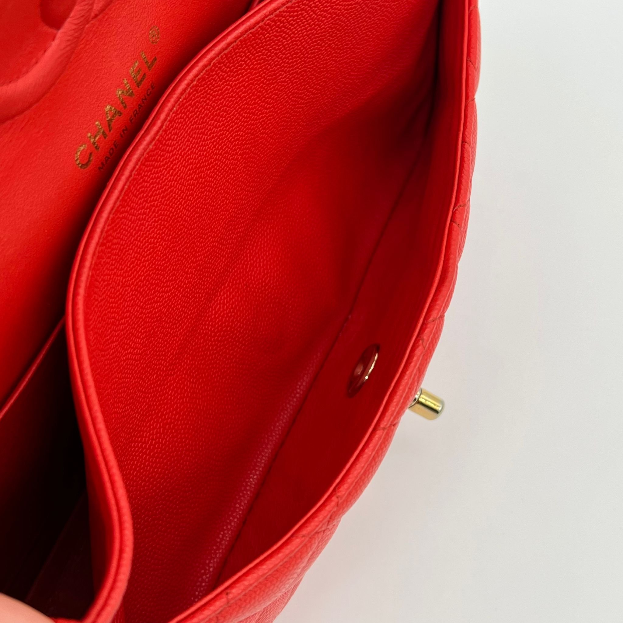 Chanel Medium Double Classic Flap Red Caviar Leather Gold Hardware interior