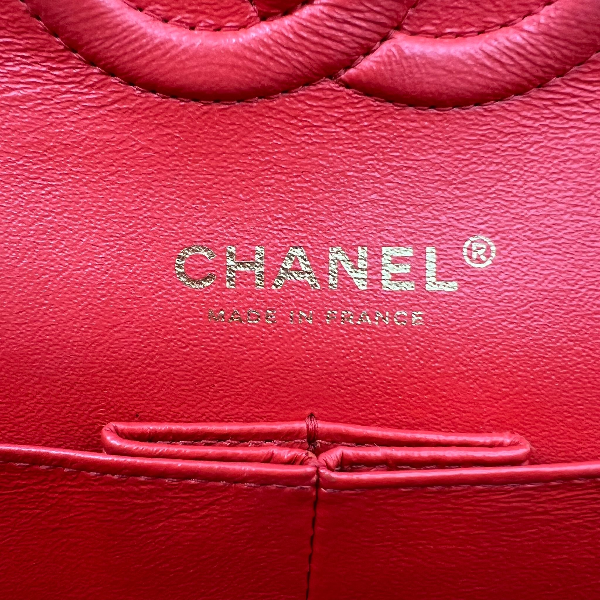 Chanel Medium Double Classic Flap Red Caviar Leather Gold Hardware