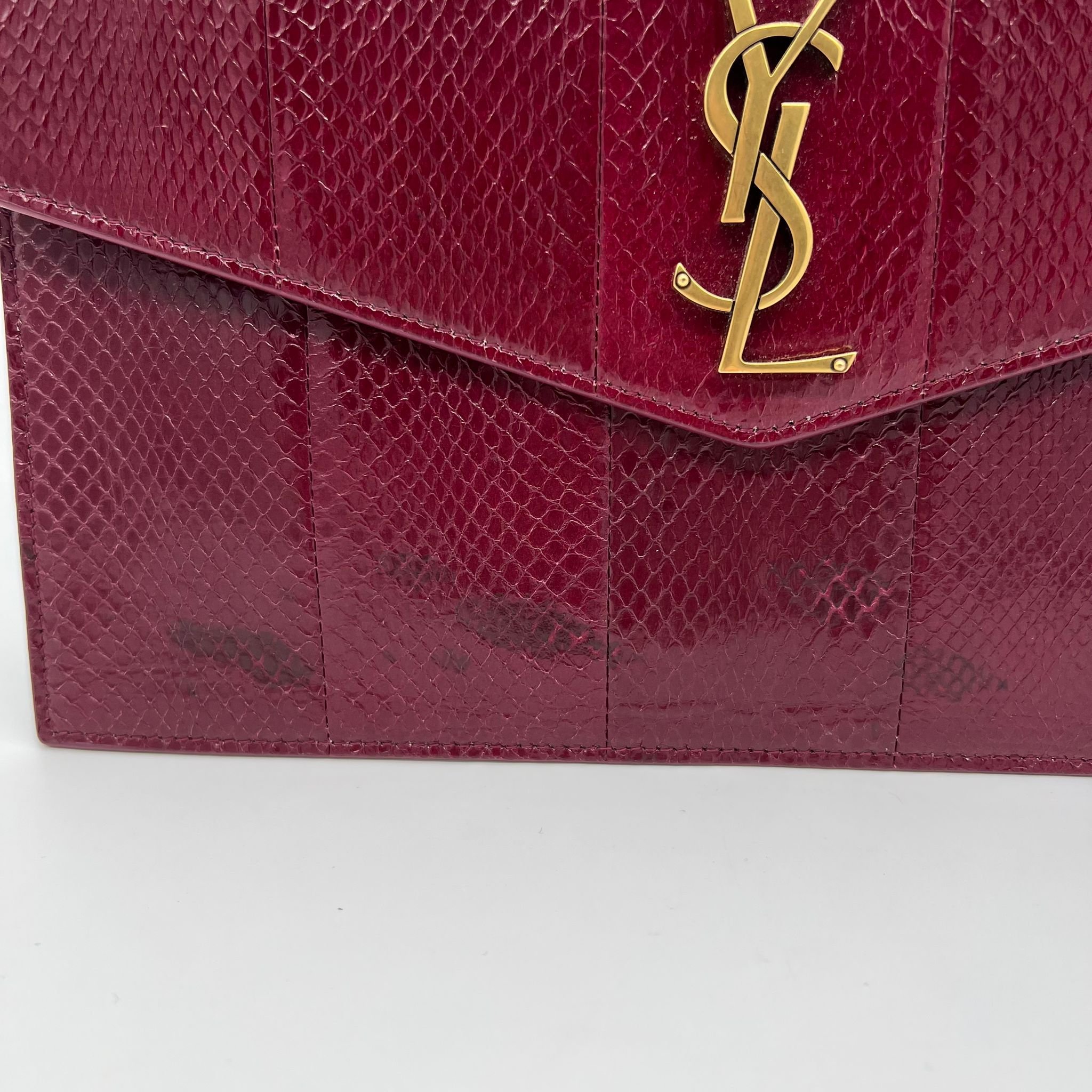 Saint Laurent YSL Uptown Pouch Clutch Bag Burgundy Python