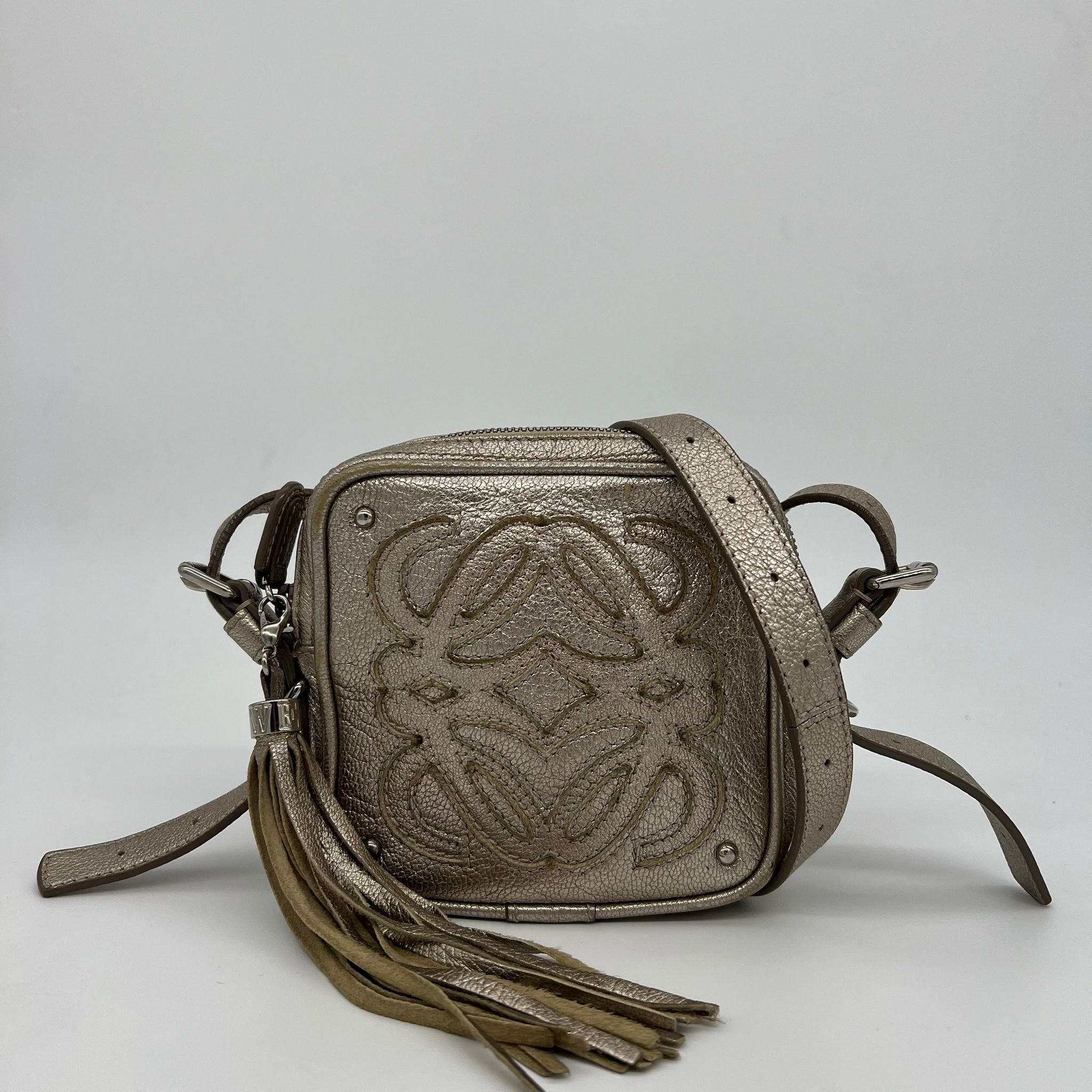 Loewe Anagram Champagne Gold Leather Crossbody Bag Front