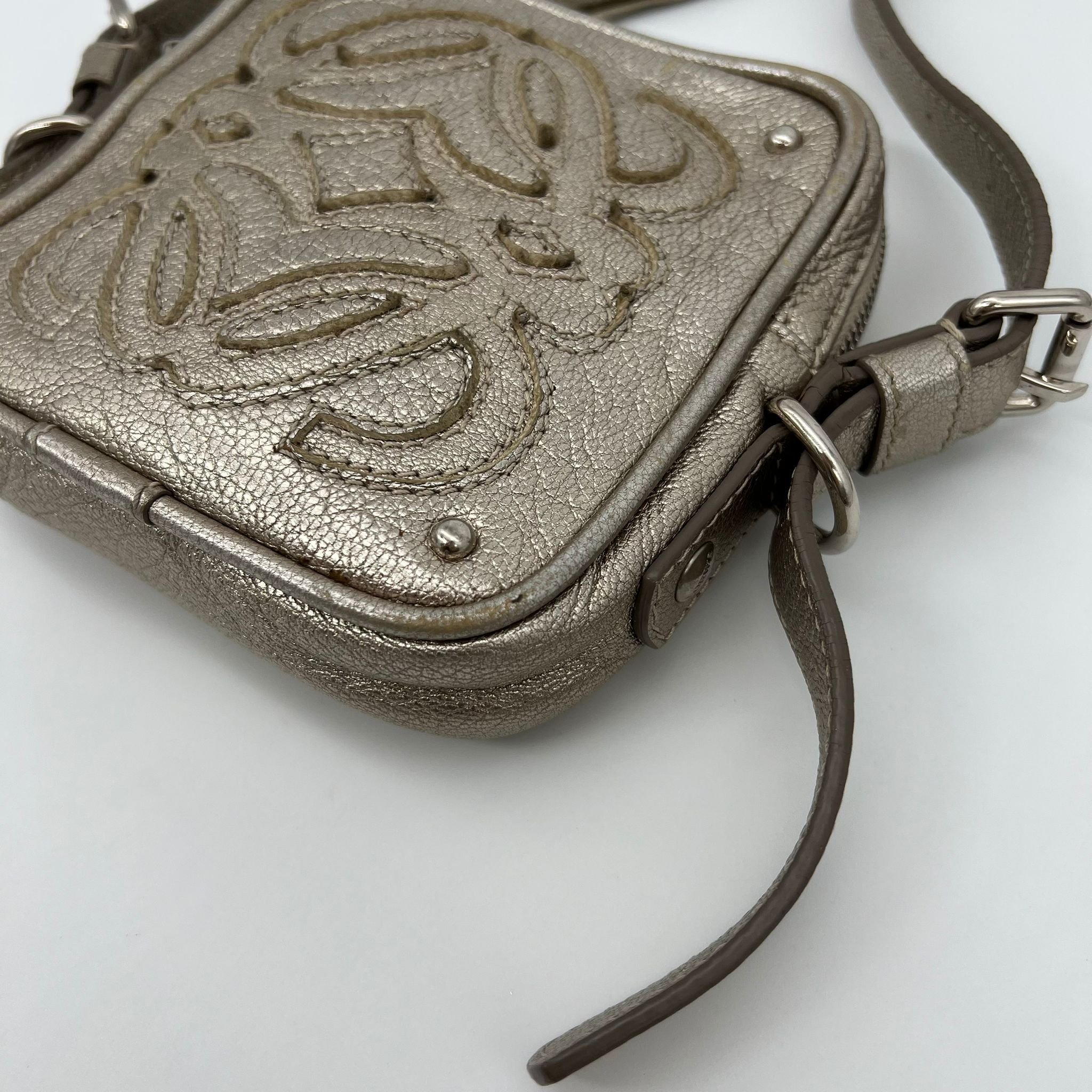 Loewe Anagram Champagne Gold Leather Crossbody Bag Corners