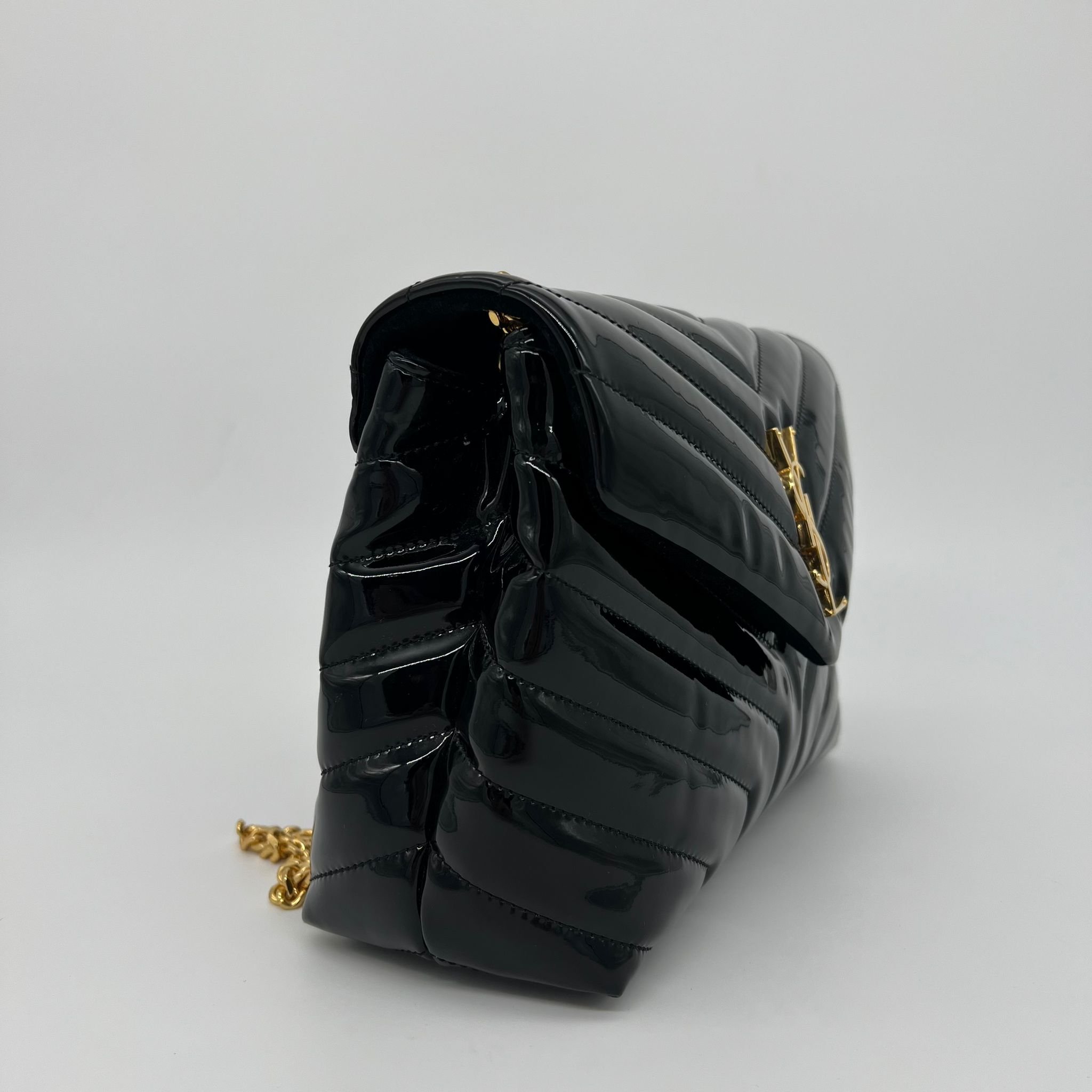Saint Laurent YSL Small Loulou Bag Black Patent Leather with Gold Hardware side