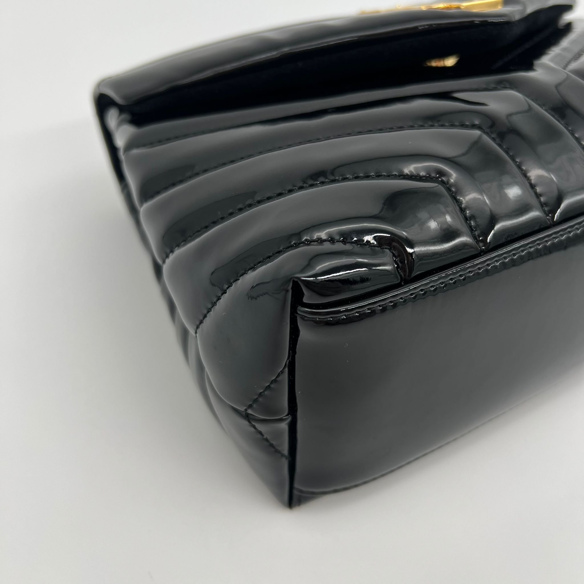 Saint Laurent YSL Small Loulou Bag Black Patent Leather with Gold Hardware corner