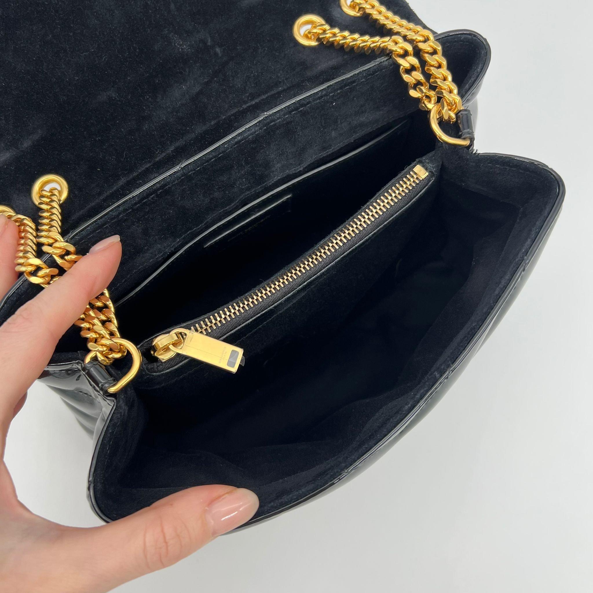 Saint Laurent YSL Small Loulou Bag Black Patent Leather with Gold Hardware interior