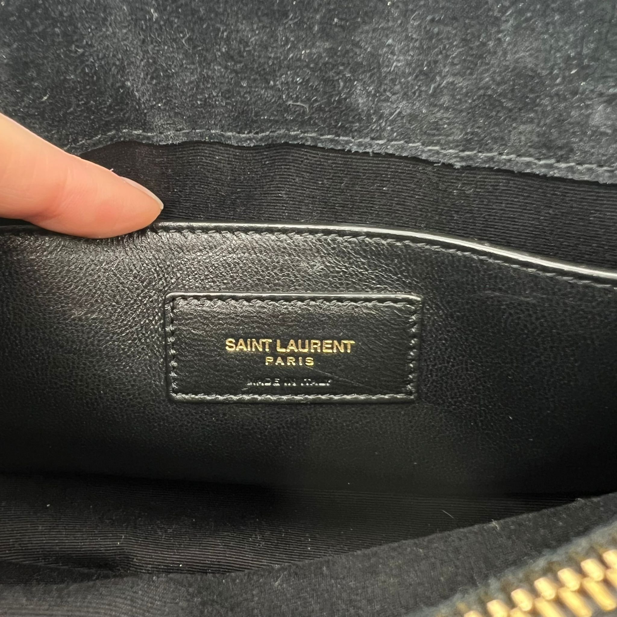 Saint Laurent YSL Small Loulou Bag Black Patent Leather with Gold Hardware interior label