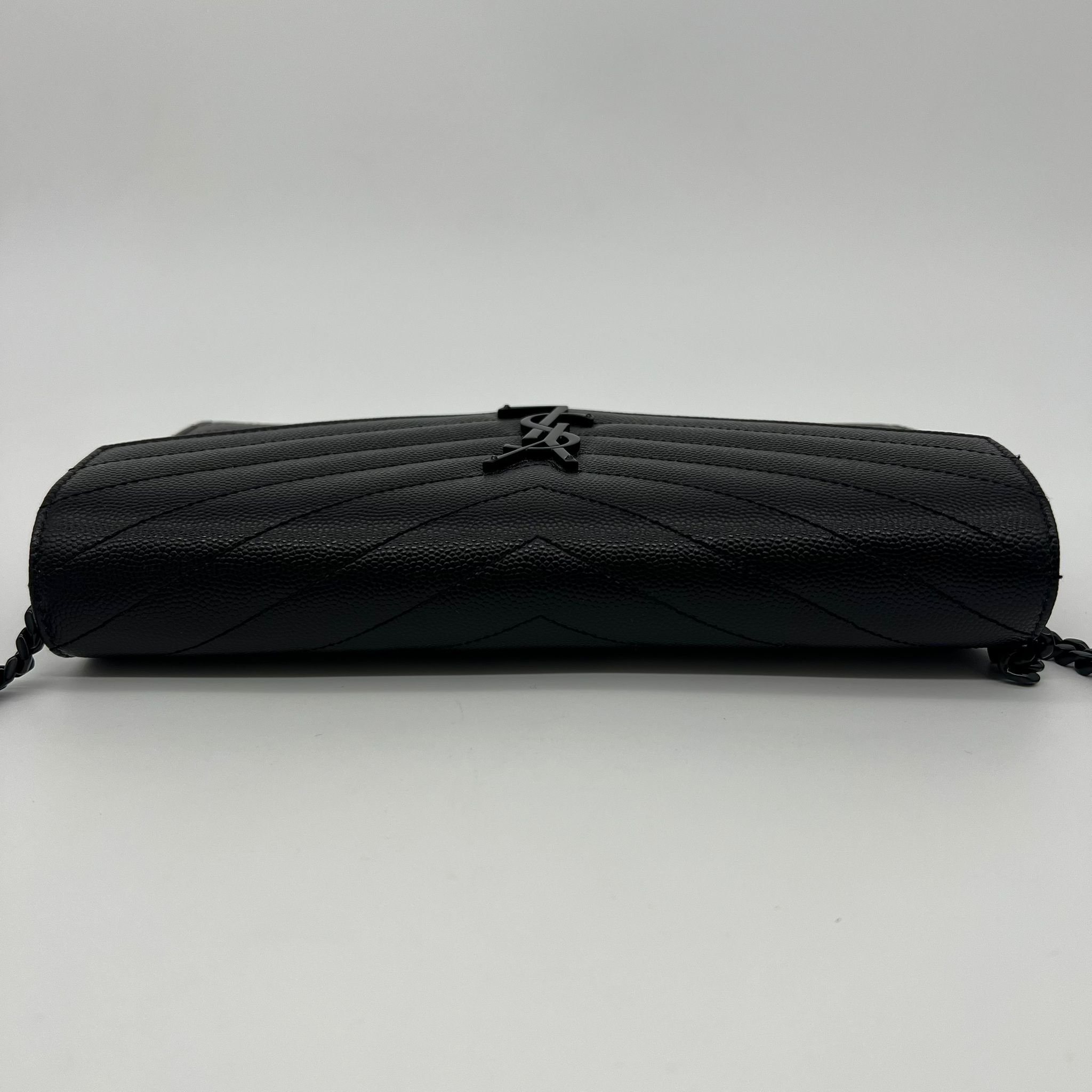 Saint Laurent YSL Large Envelope Wallet on Chain Bag in Black and Black Hardware front