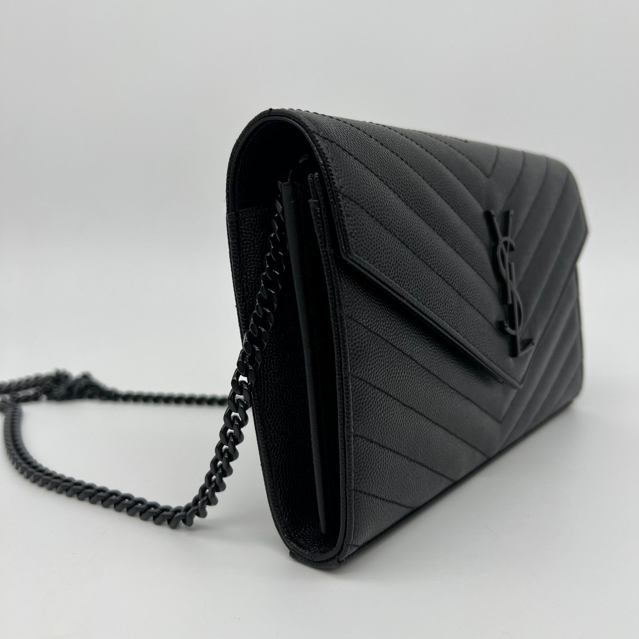Saint Laurent YSL Large Envelope Wallet on Chain Bag in Black and Black Hardware side