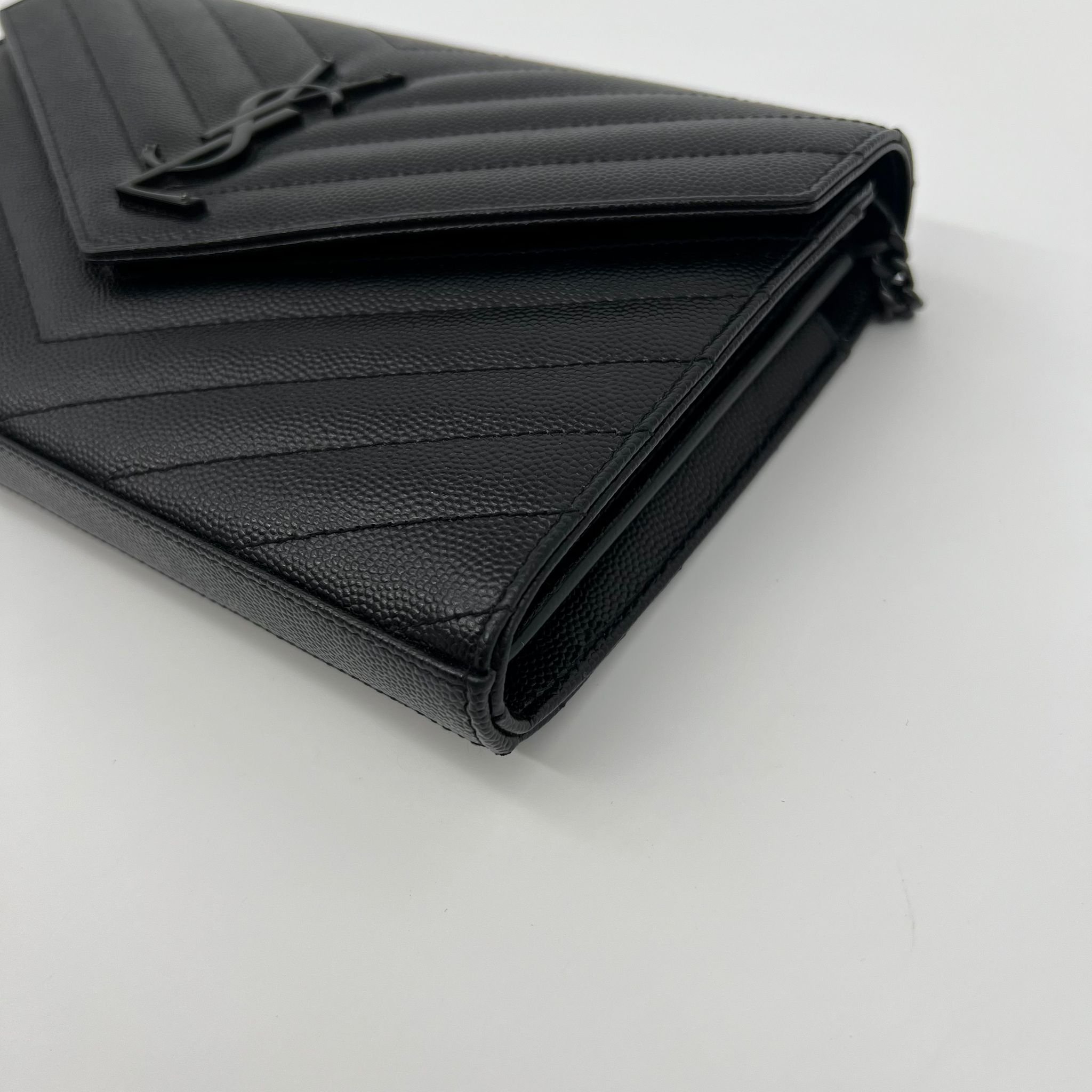 Saint Laurent YSL Large Envelope Wallet on Chain Bag in Black and Black Hardware corners