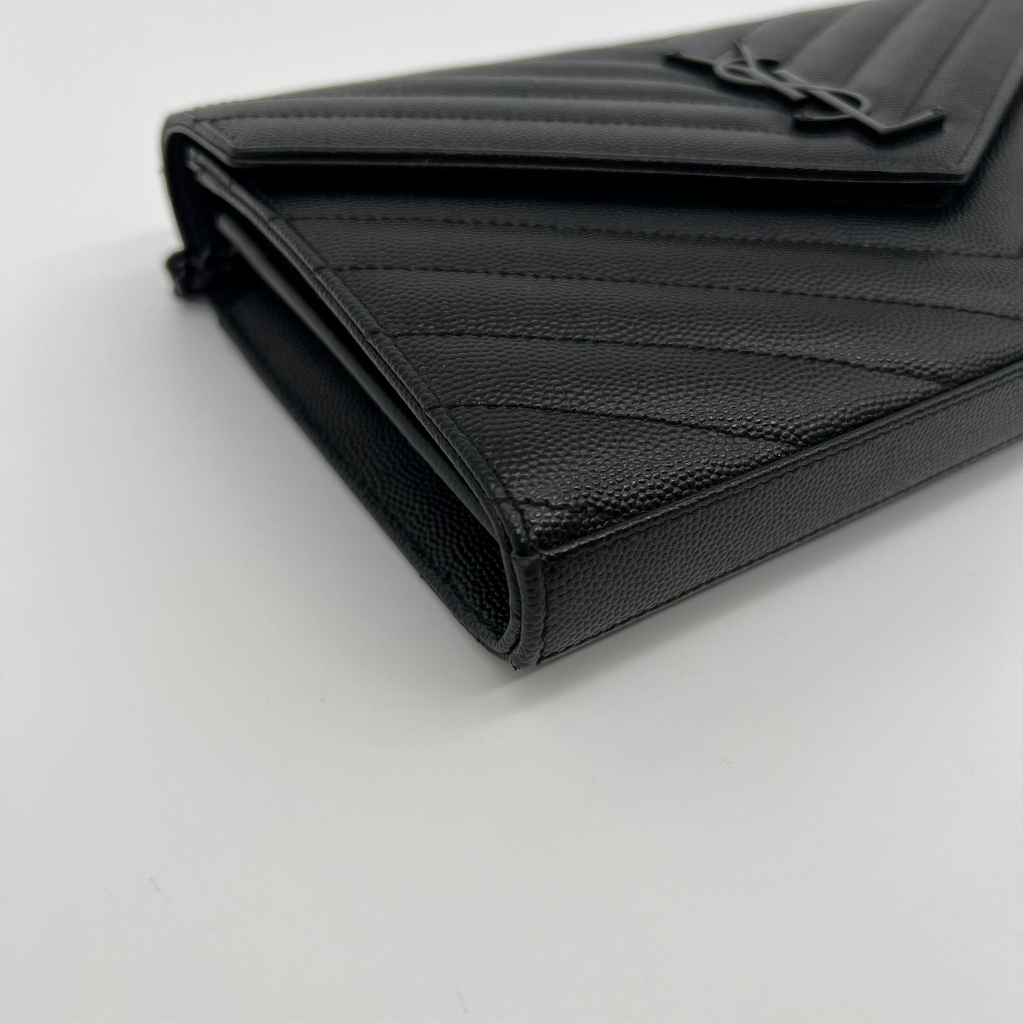 Saint Laurent YSL Large Envelope Wallet on Chain Bag in Black and Black Hardware corners