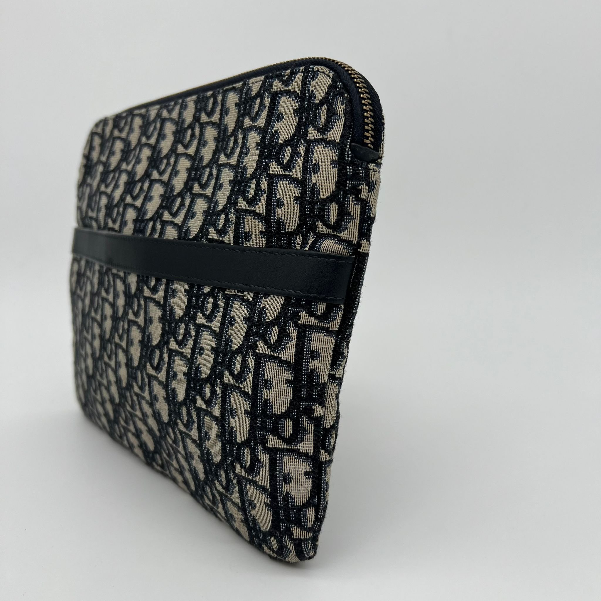 Dior Oblique Pouch Clutch Bag Navy Blue Canvas side