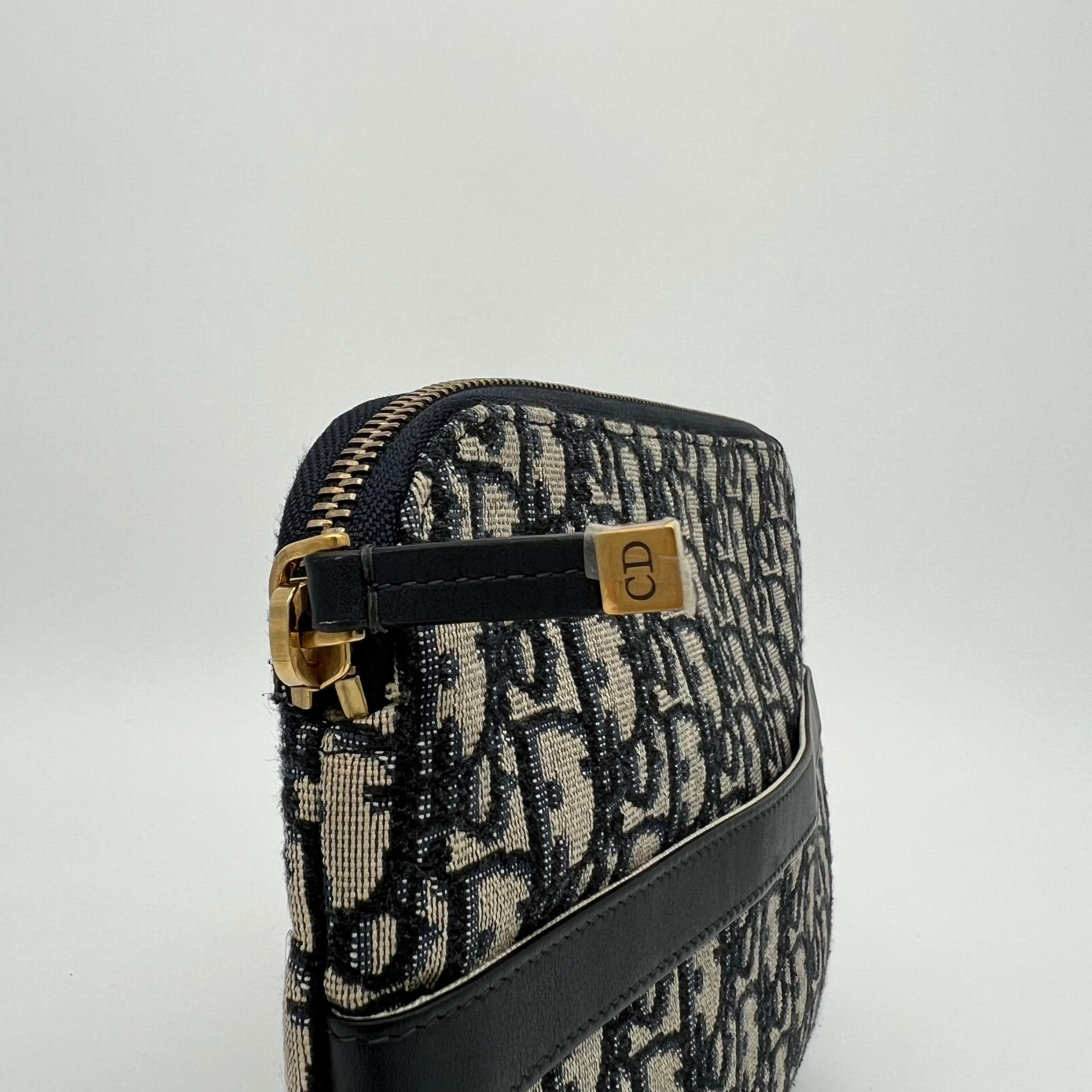 Dior Oblique Pouch Clutch Bag Navy Blue Canvas zipper