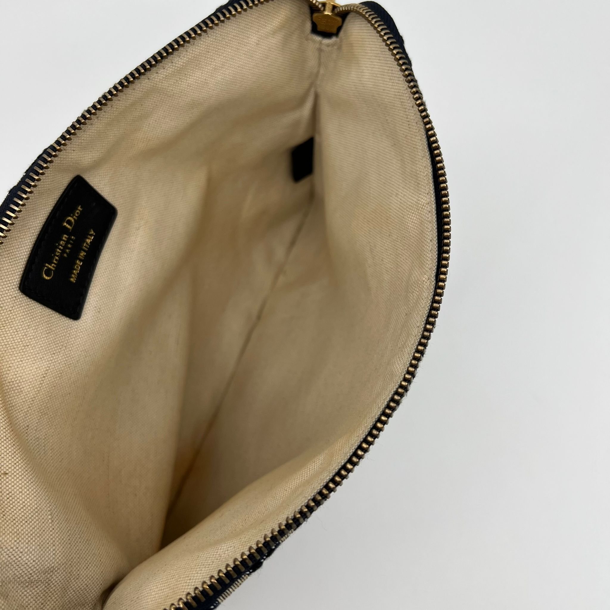 Dior Oblique Pouch Clutch Bag Navy Blue Canvas inside