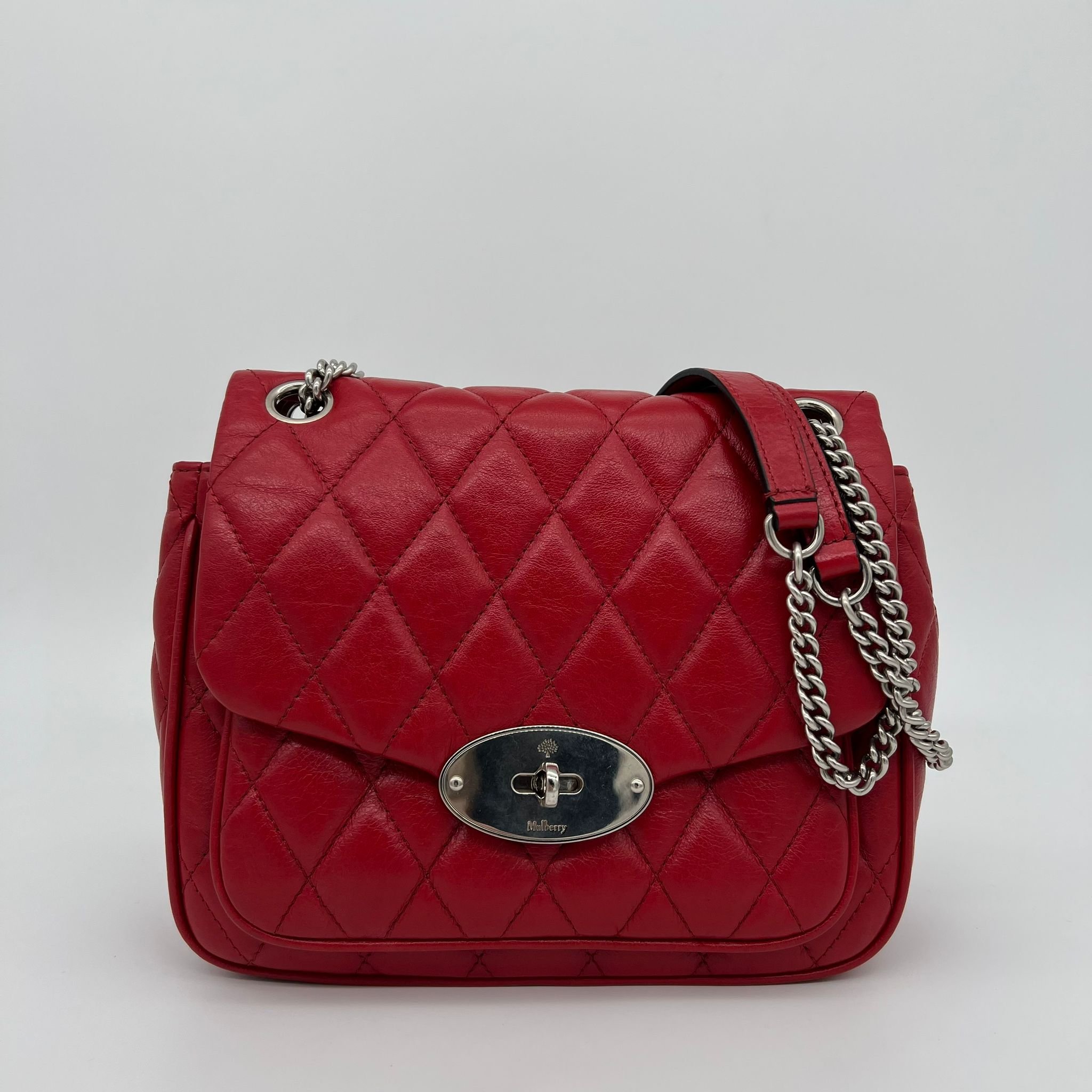 Mulberry Darley Small Shoulder Bag Scarlet Red Shiny Buffalo Quilted Leather front