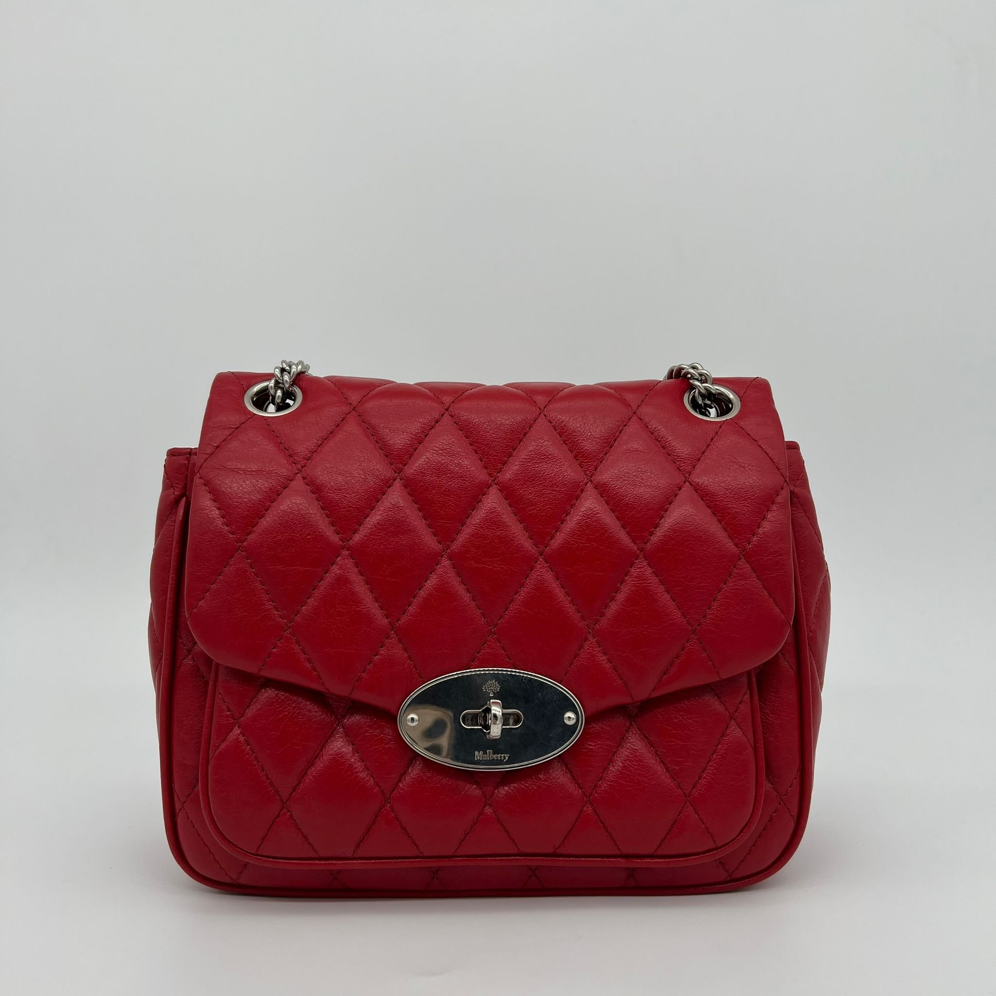 Mulberry Darley Small Shoulder Bag Scarlet Red Shiny Buffalo Quilted Leather front