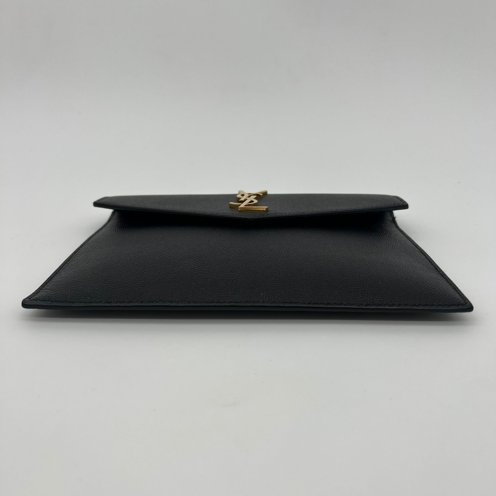 Saint Laurent YSL Baby Uptown Pouch Clutch Bag Black Grained Leather bottom