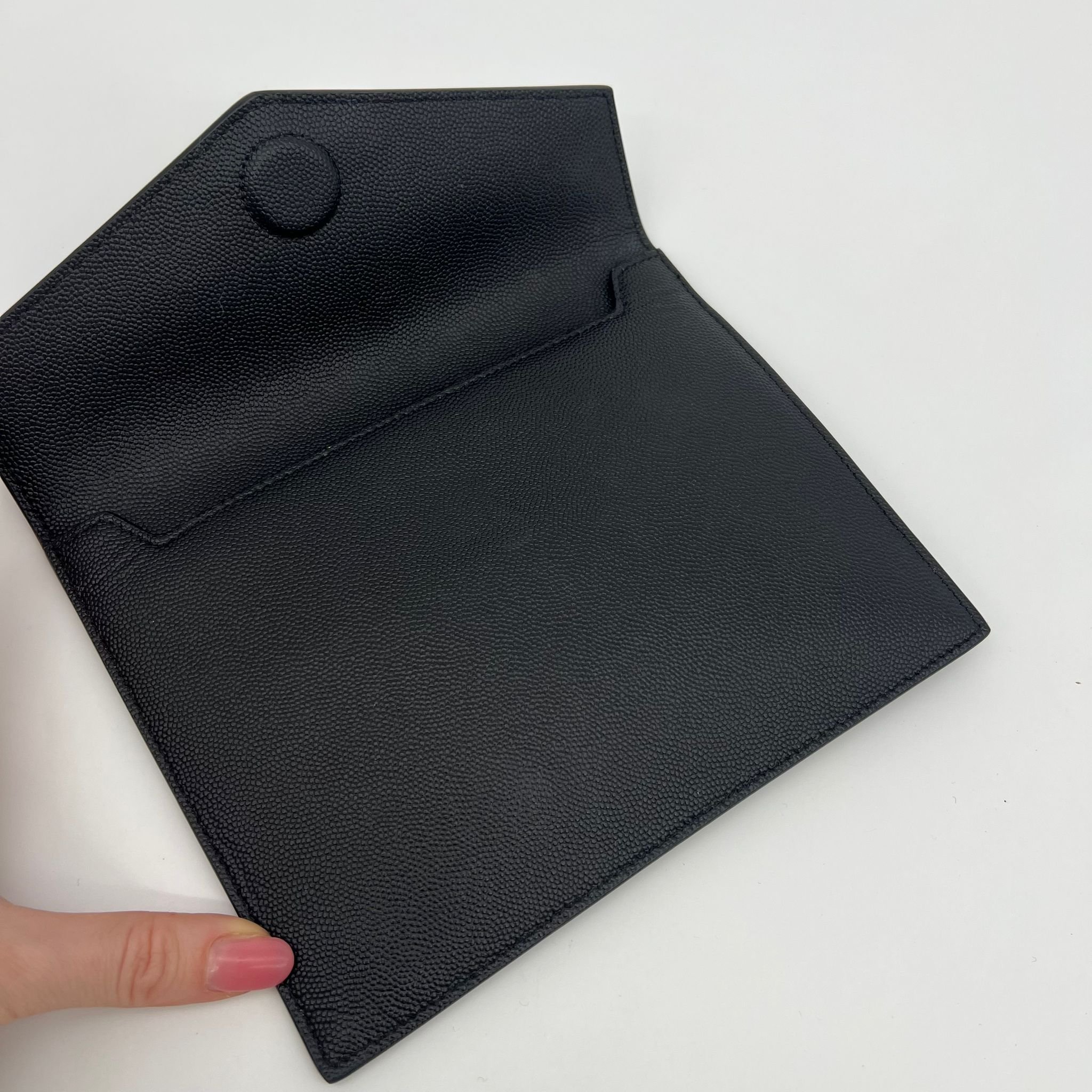 Saint Laurent YSL Baby Uptown Pouch Clutch Bag Black Grained Leather interior