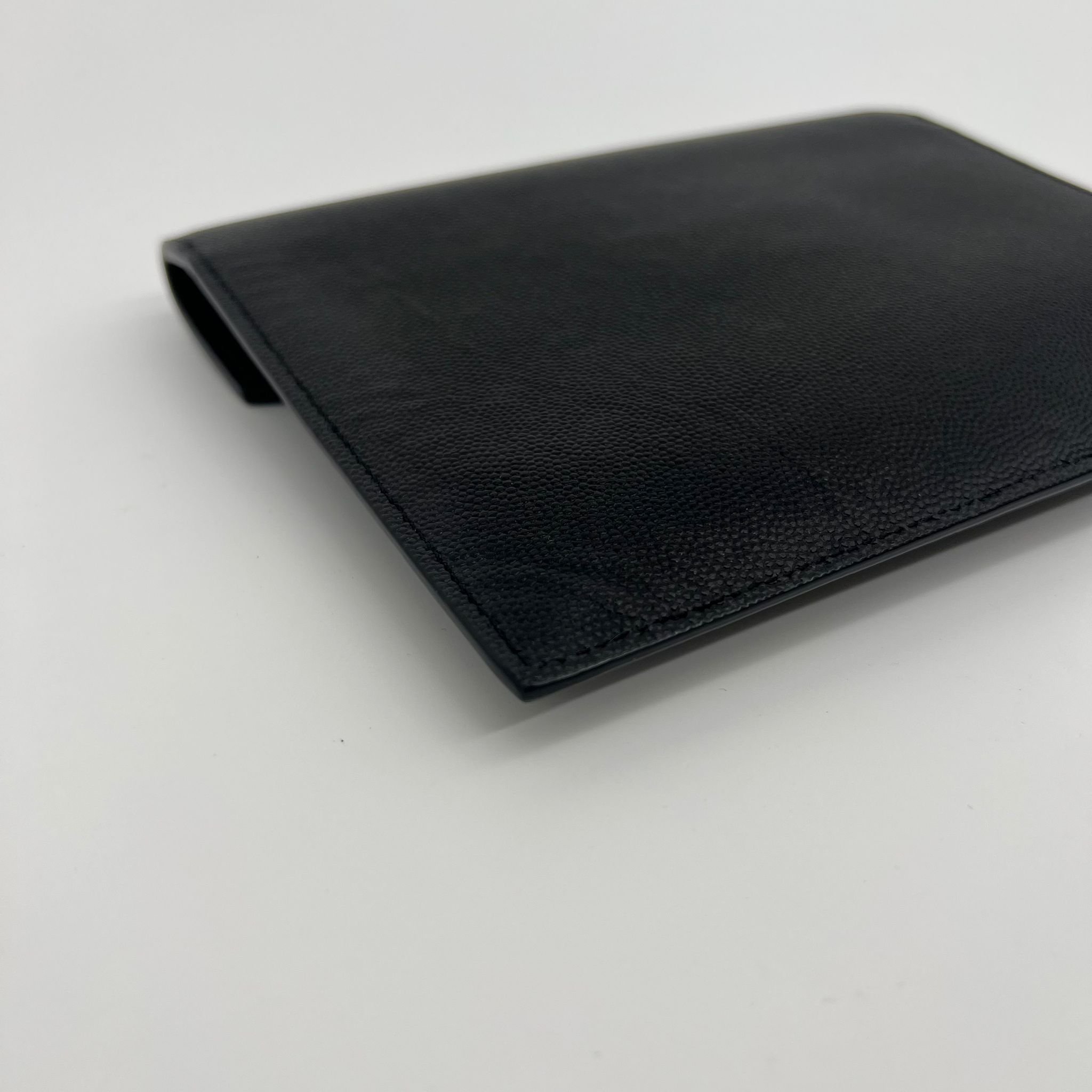 Saint Laurent YSL Baby Uptown Pouch Clutch Bag Black Grained Leather corner