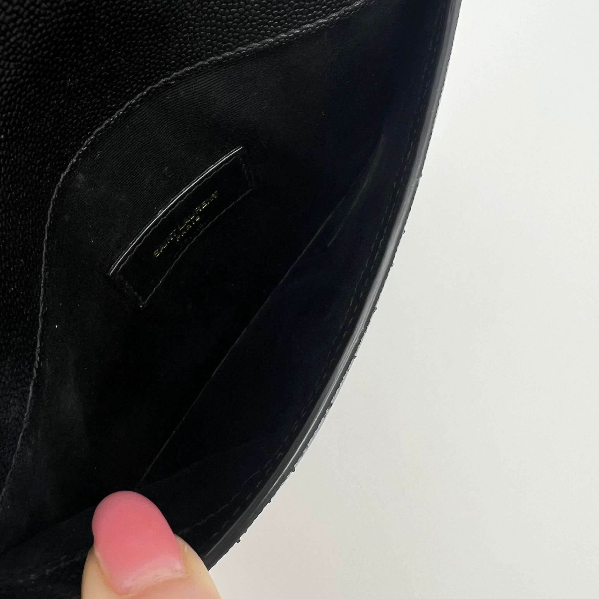 Saint Laurent YSL Baby Uptown Pouch Clutch Bag Black Grained Leather interior