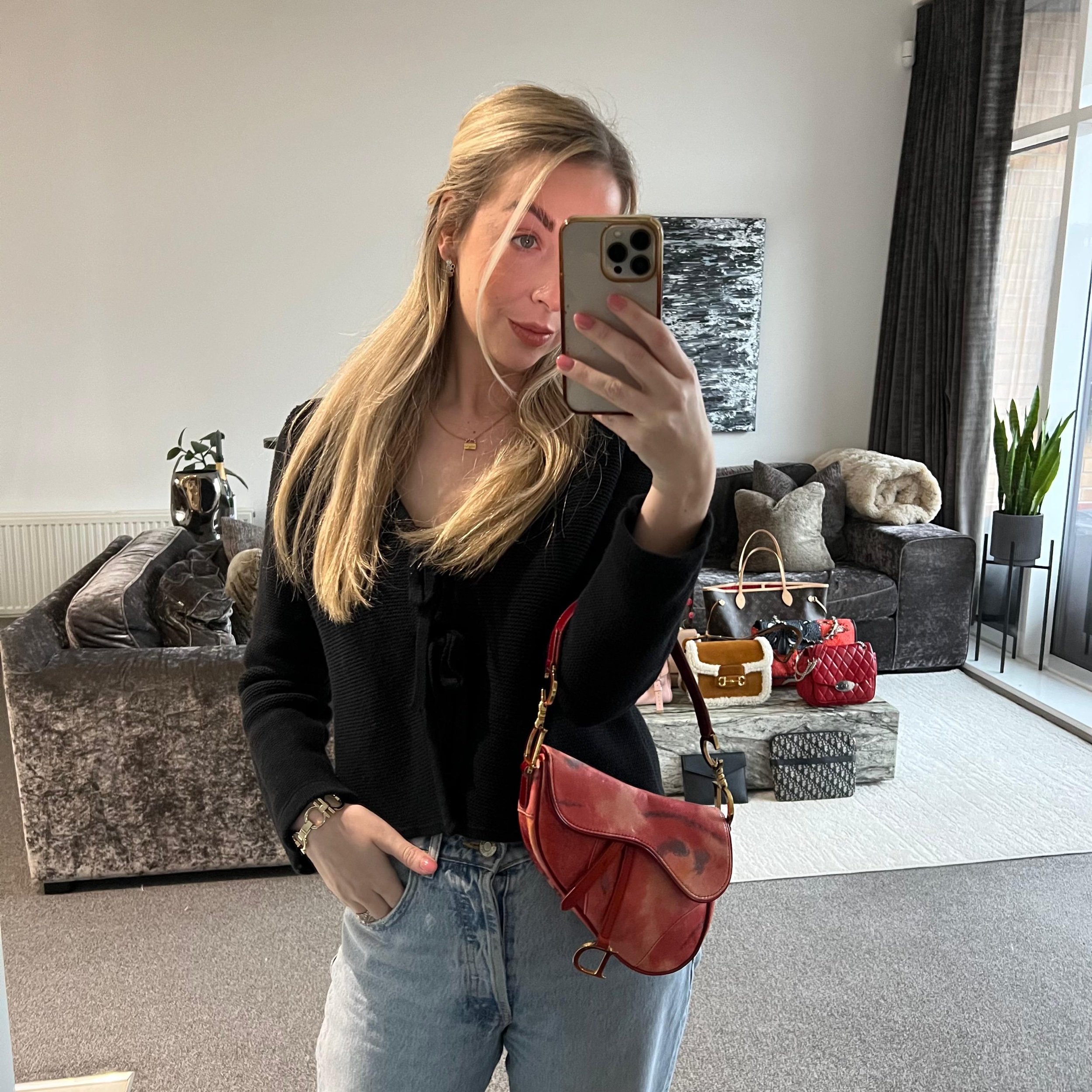 Dior Mini Saddle Bag Tie Dye Sparkle on model
