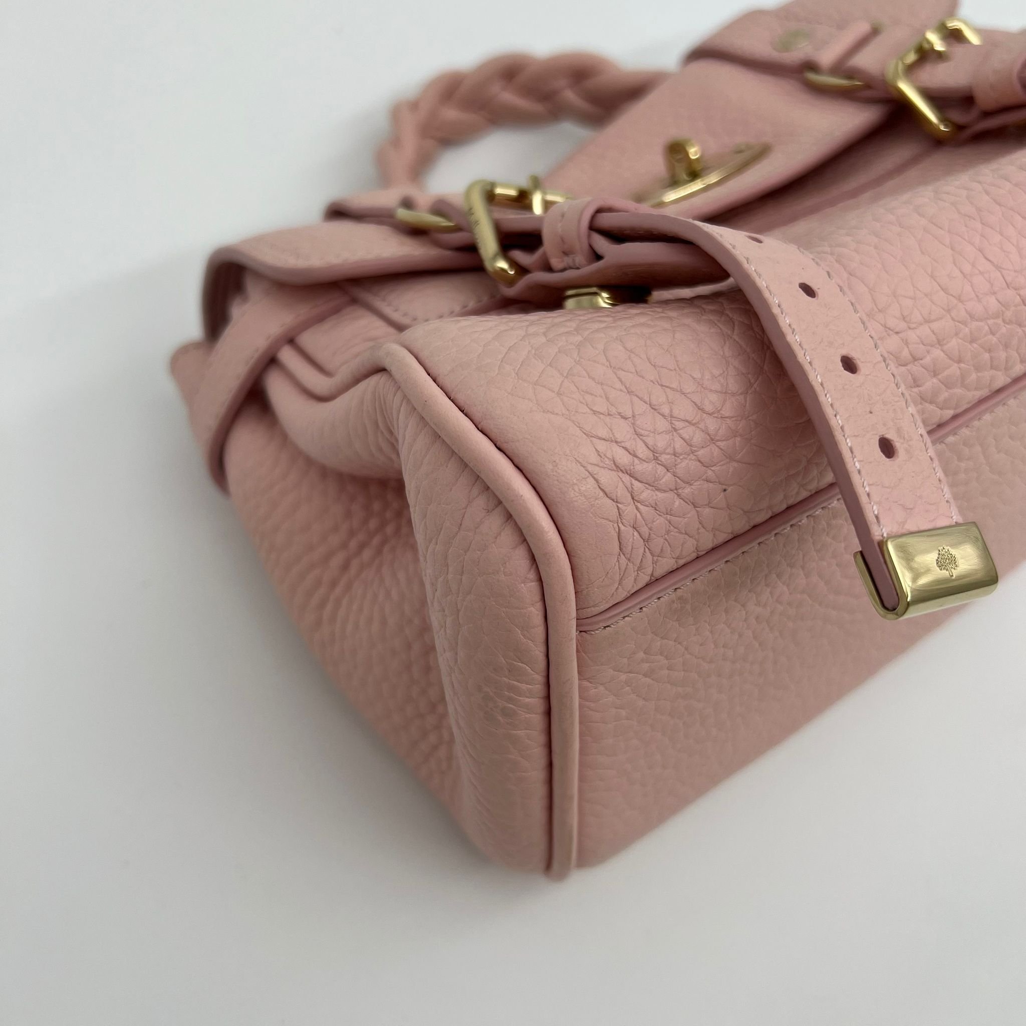 Mulberry Mini Alexa Bag Powder Rose Pink Heavy Grain Leather corner