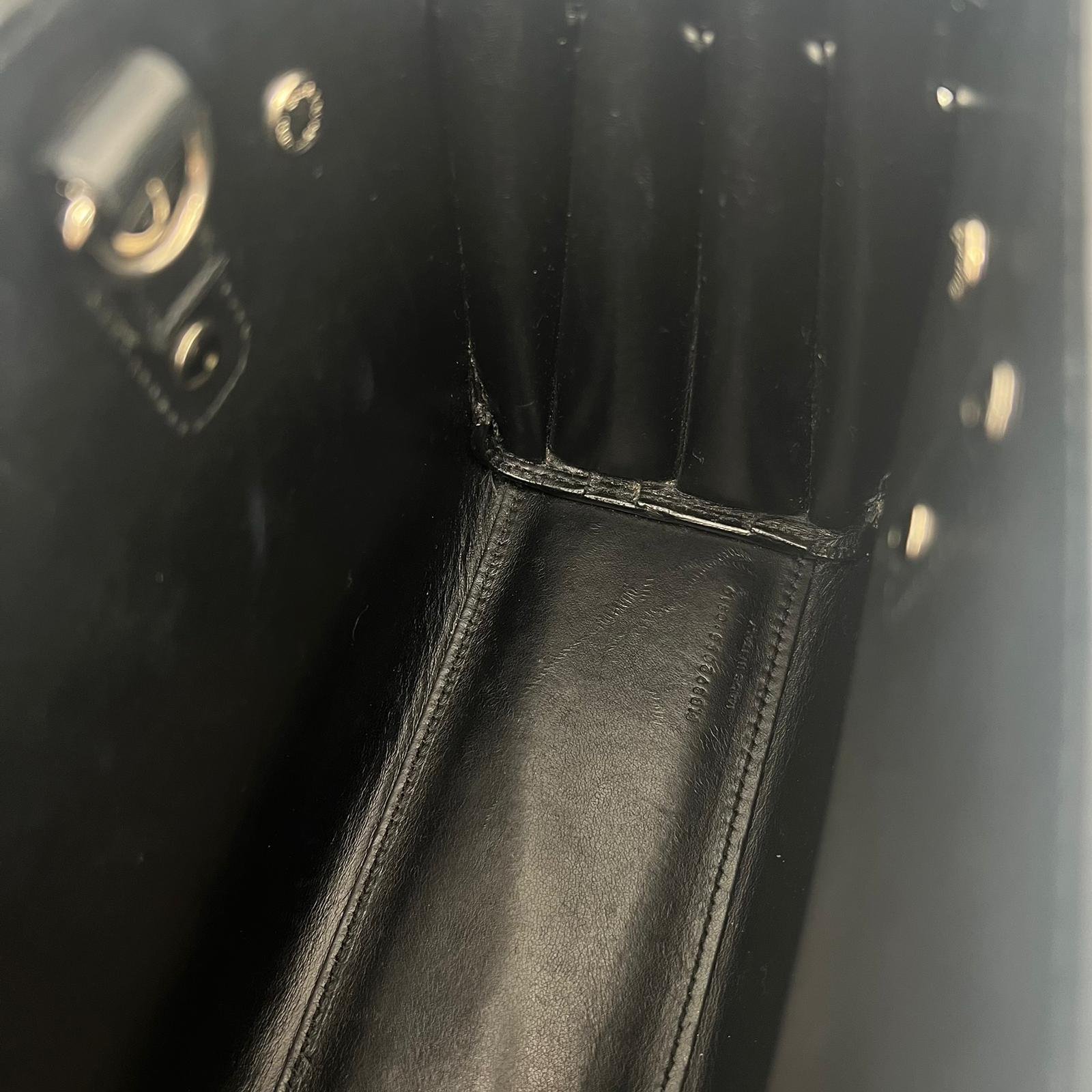Saint Laurent YSL Nano Sac De Jour Bag Black Grained Leather Silver Hardware interior
