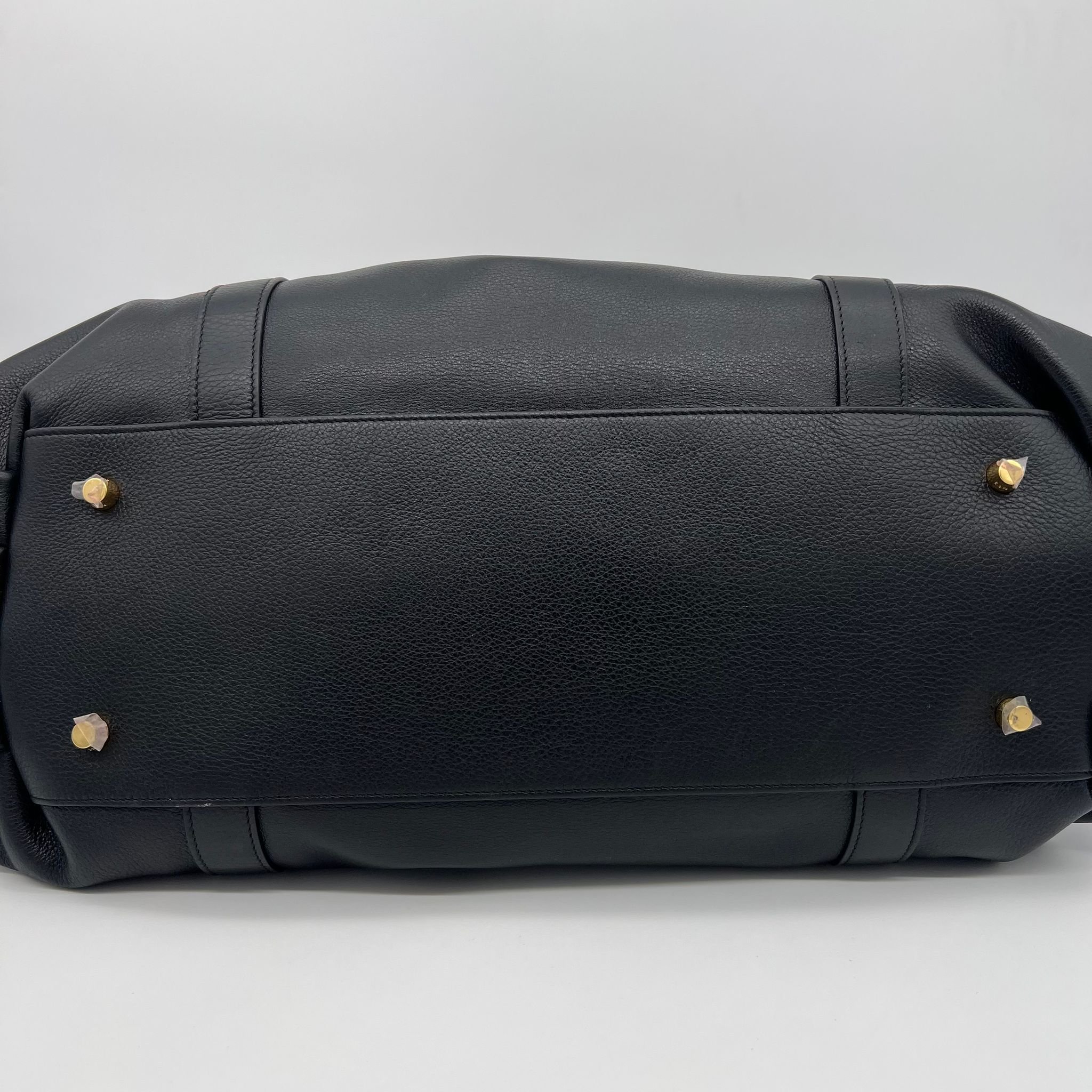 Celine Medium Abbey Bag in Black Supple Calfskin Leather Gold Hardware bottom