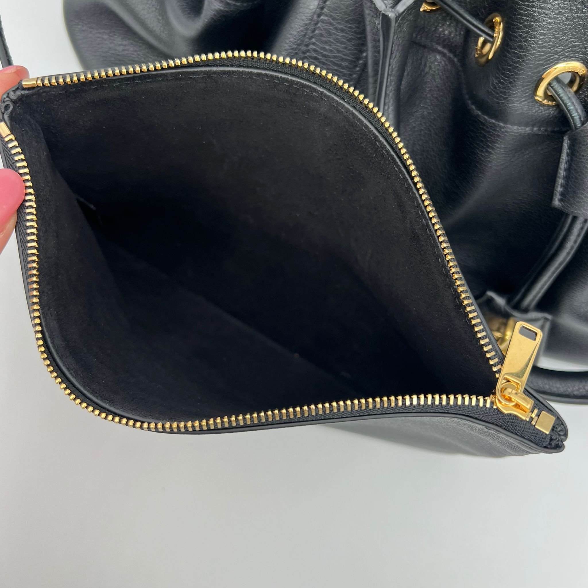 Celine Medium Abbey Bag in Black Supple Calfskin Leather Gold Hardware interior pouch