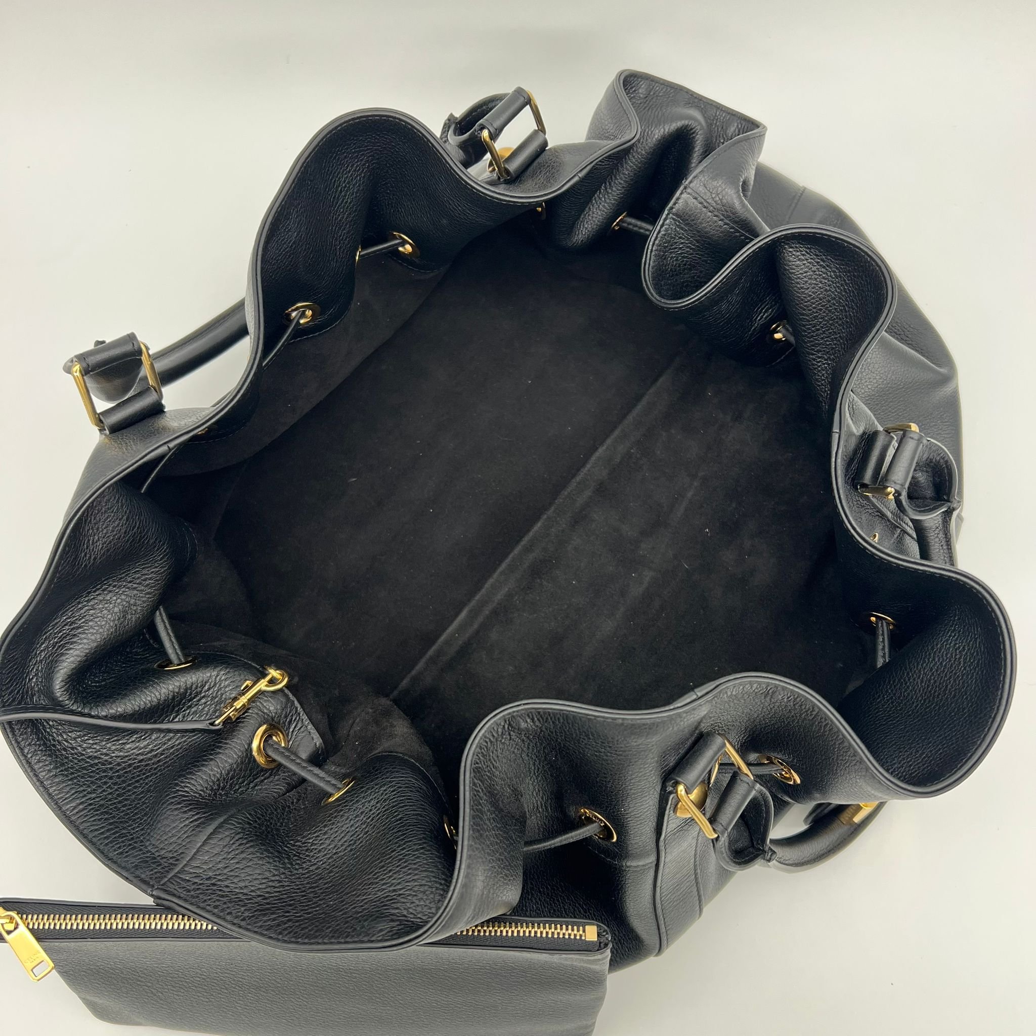 Celine Medium Abbey Bag in Black Supple Calfskin Leather Gold Hardware interior