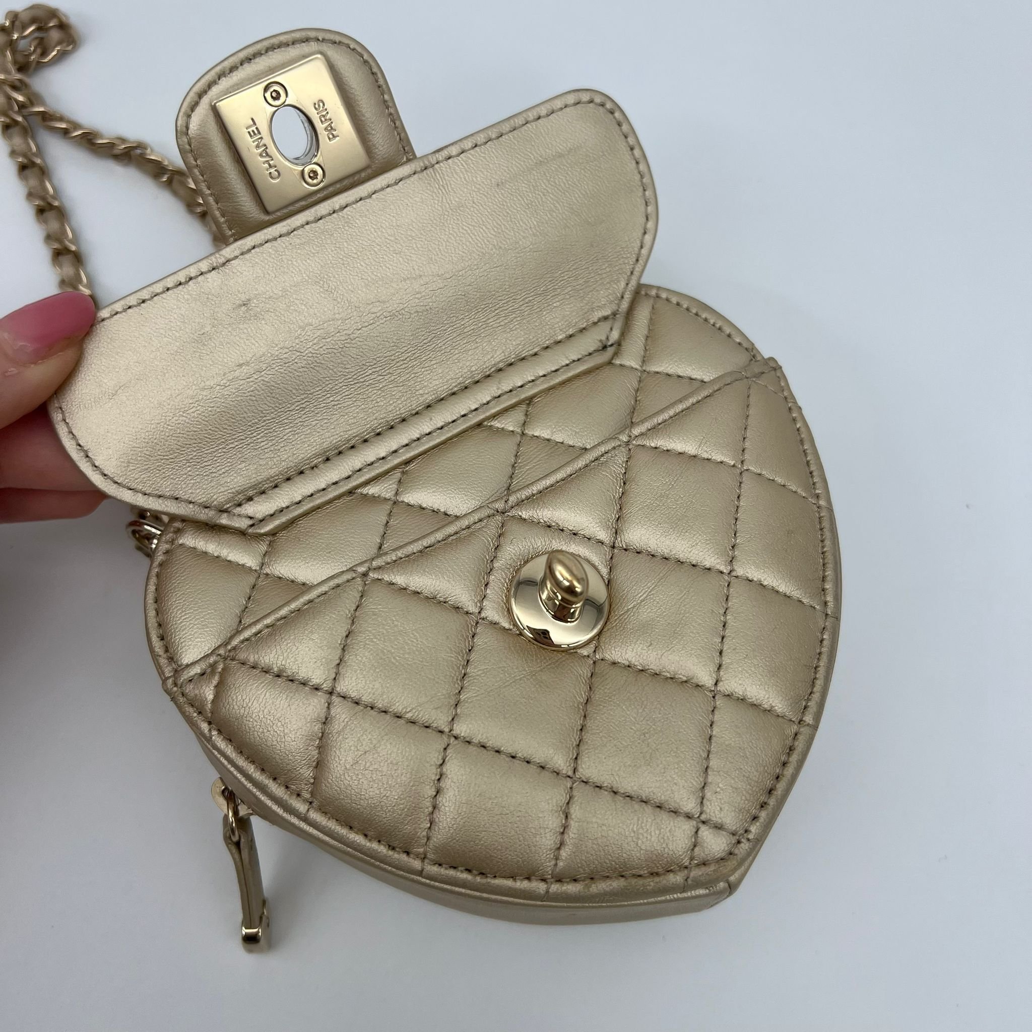 Chanel Quilted CC Love Heart Crossbody Flap Bag interior flap