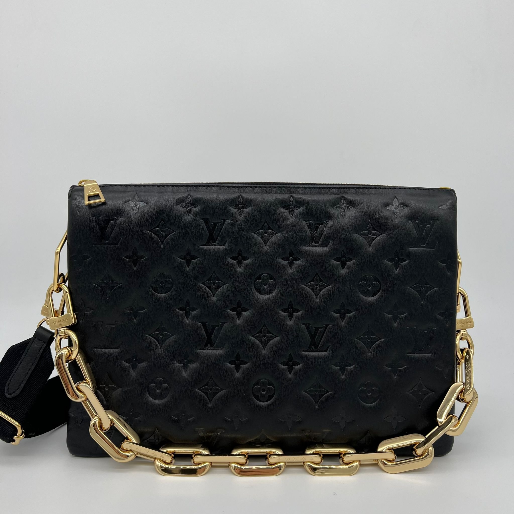 Louis Vuitton Coussin MM Bag Black Embossed Monogram Gold Hardware front
