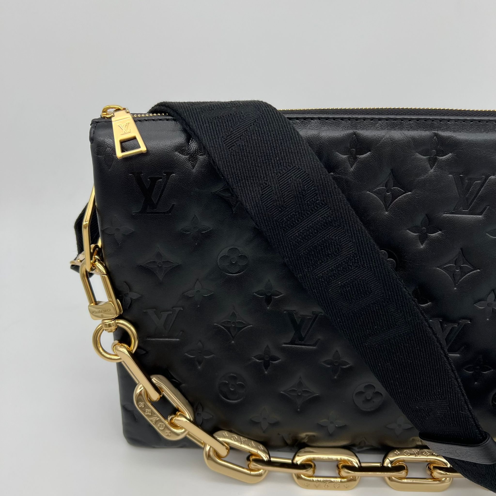 Louis Vuitton Coussin MM Bag Black Embossed Monogram Gold Hardware strap