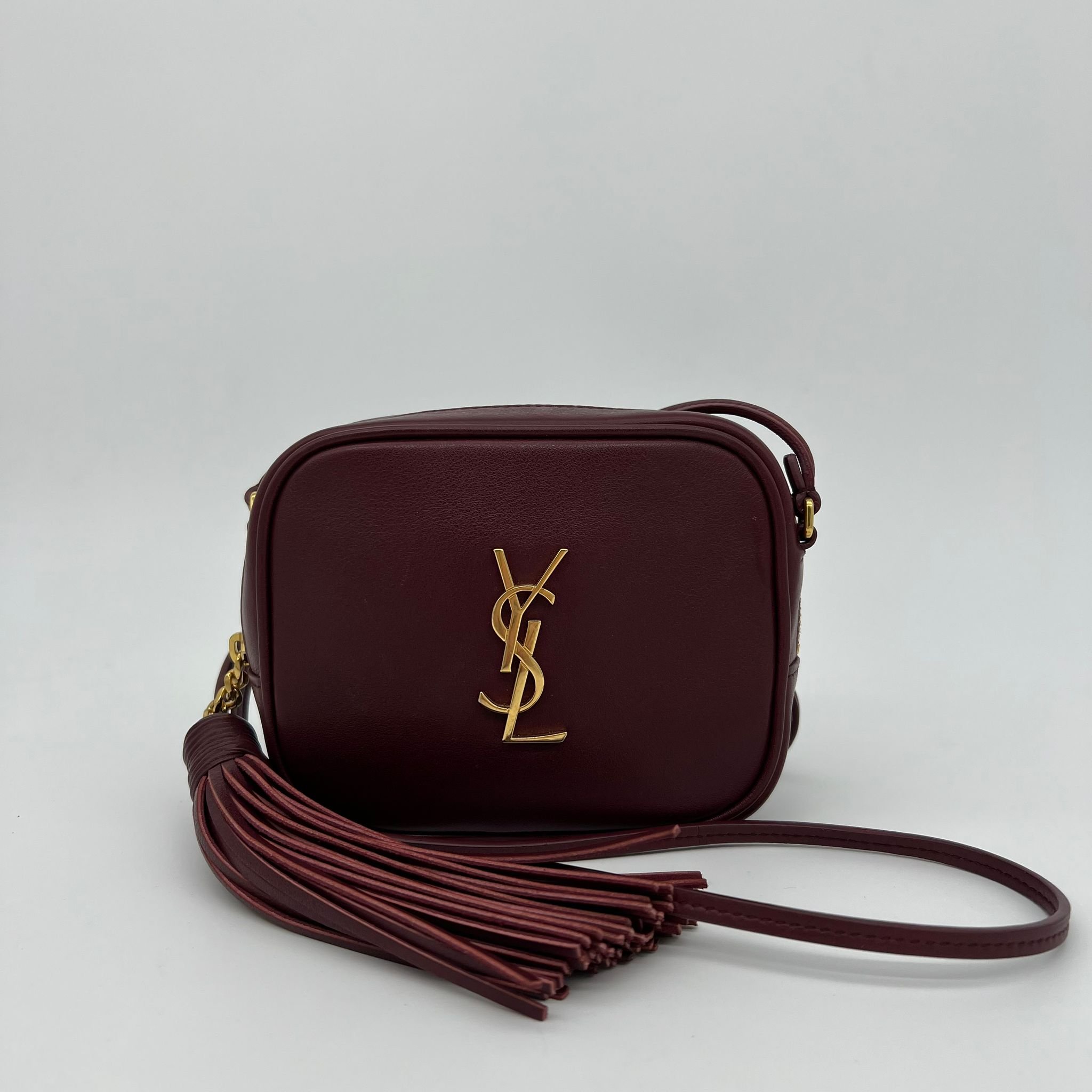 Saint Laurent YSL Blogger Bag in Rouge Legion Burgundy Gold Hardware front