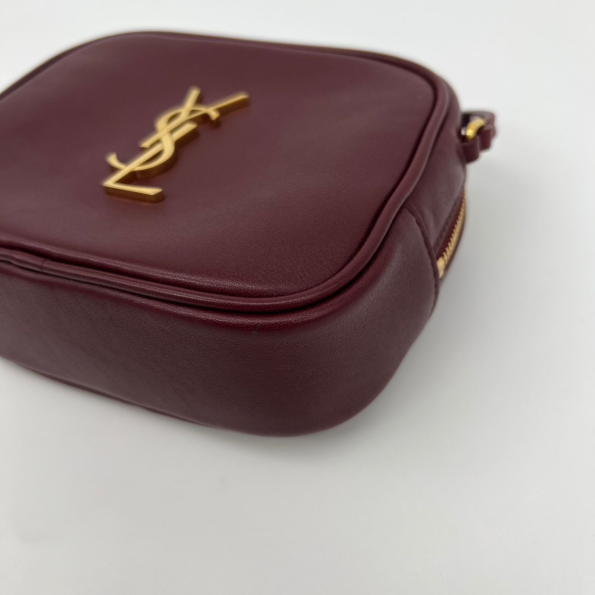 Saint Laurent YSL Blogger Bag in Rouge Legion Burgundy Gold Hardware corner