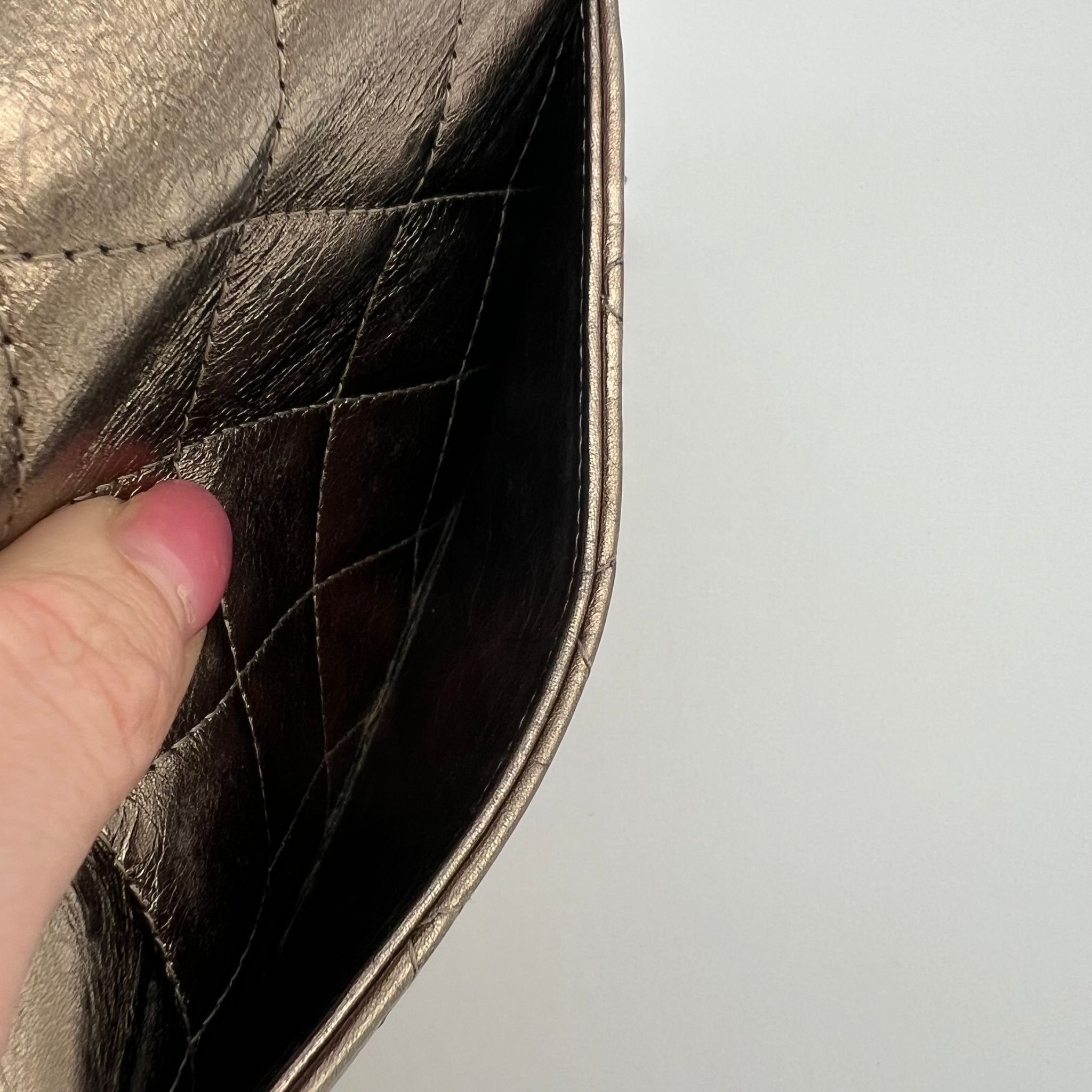 Chanel Reissue 2.55 Wallet on Chain Bag in Quilted Metallic Gold interior
