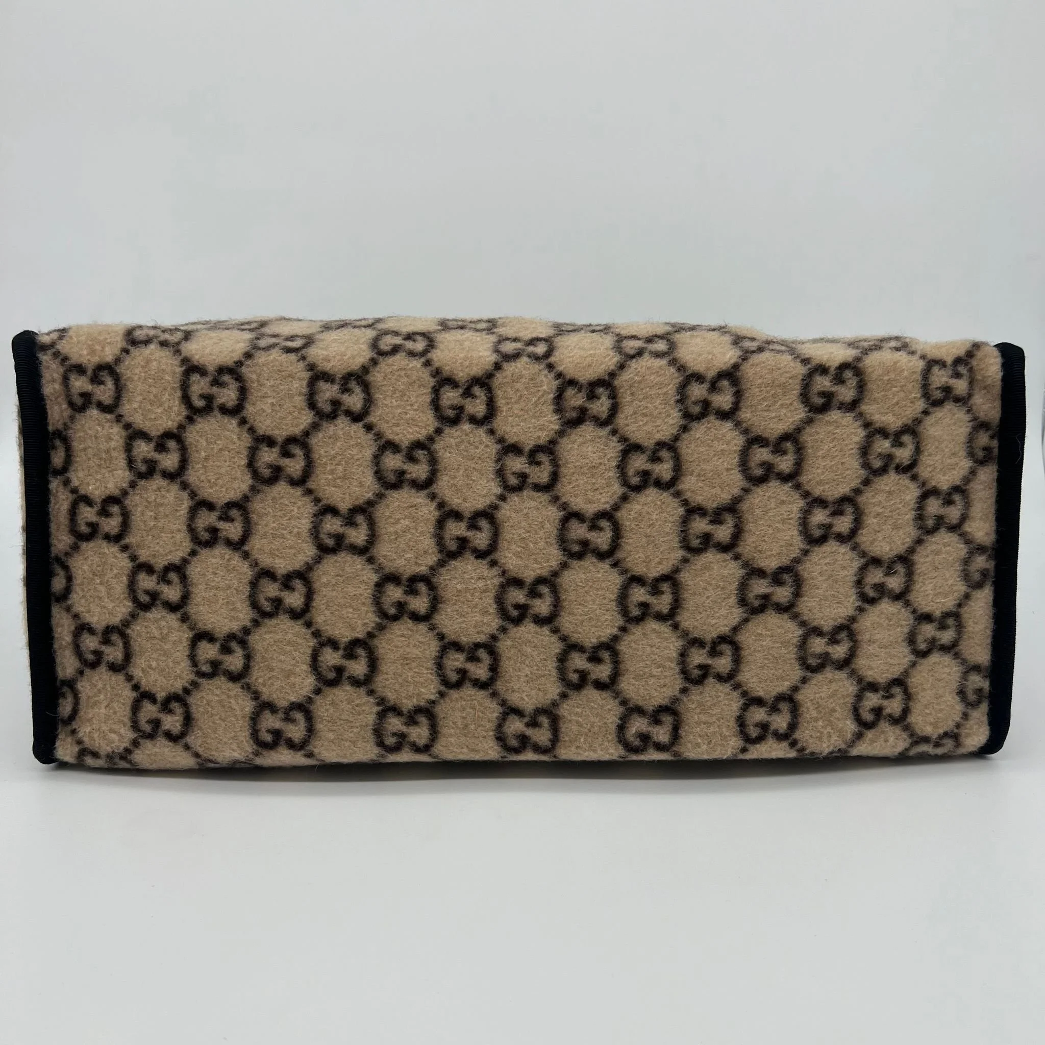 Gucci Wool GG Monogram Large Tote Bag in Beige and Black Leather Trim bottom