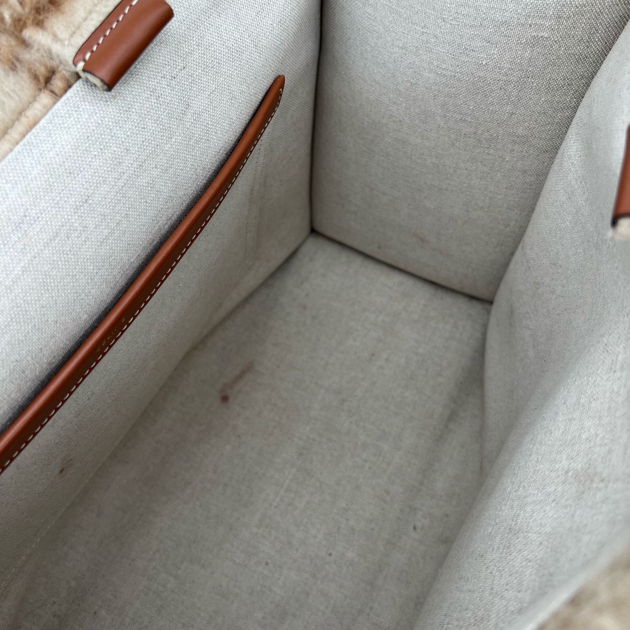 Celine Mohair Triomphe Large Cabas Tote Bag Thais Beige interior