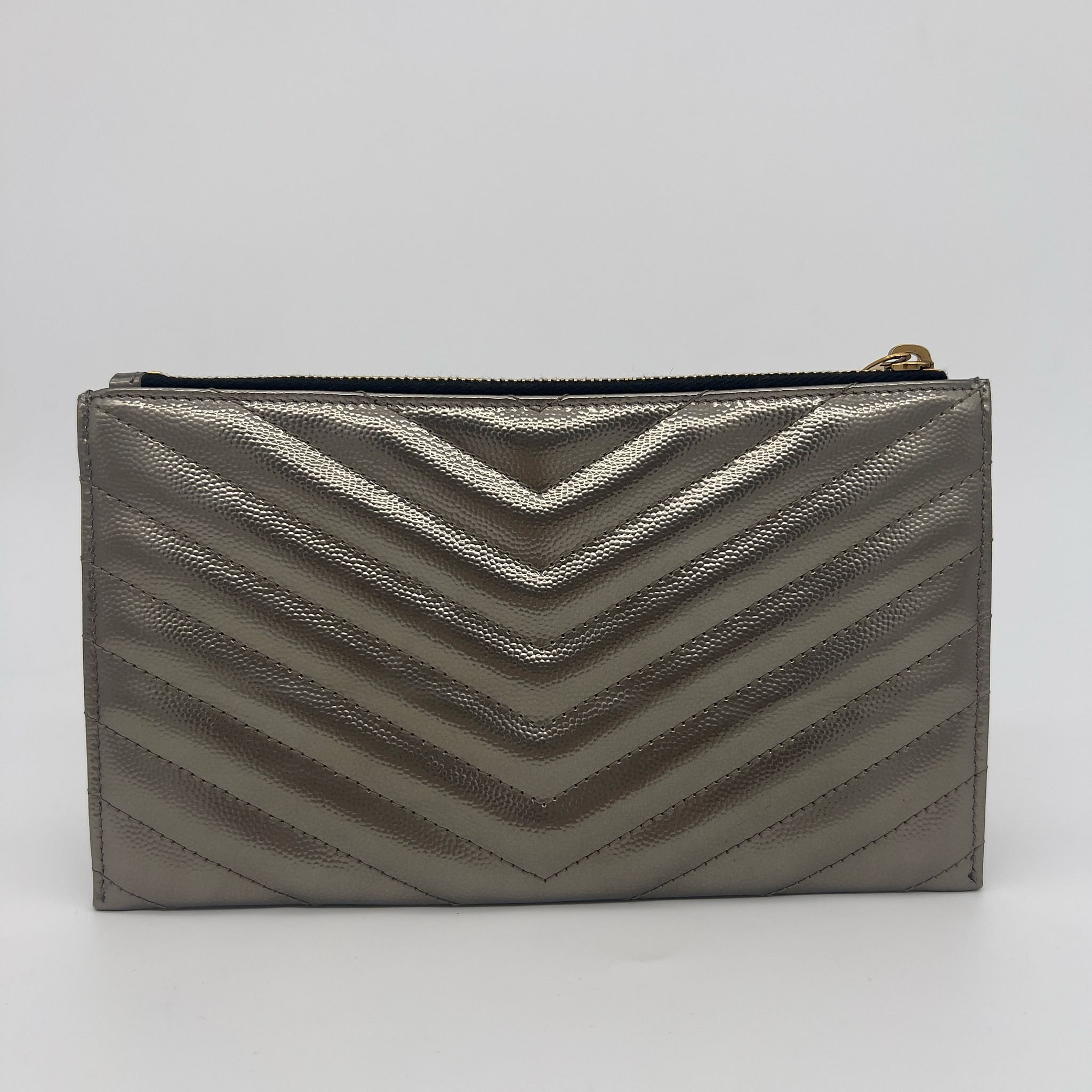 Saint Laurent YSL Cassandre Pouch Clutch Metallic Leather Gold Hardware back