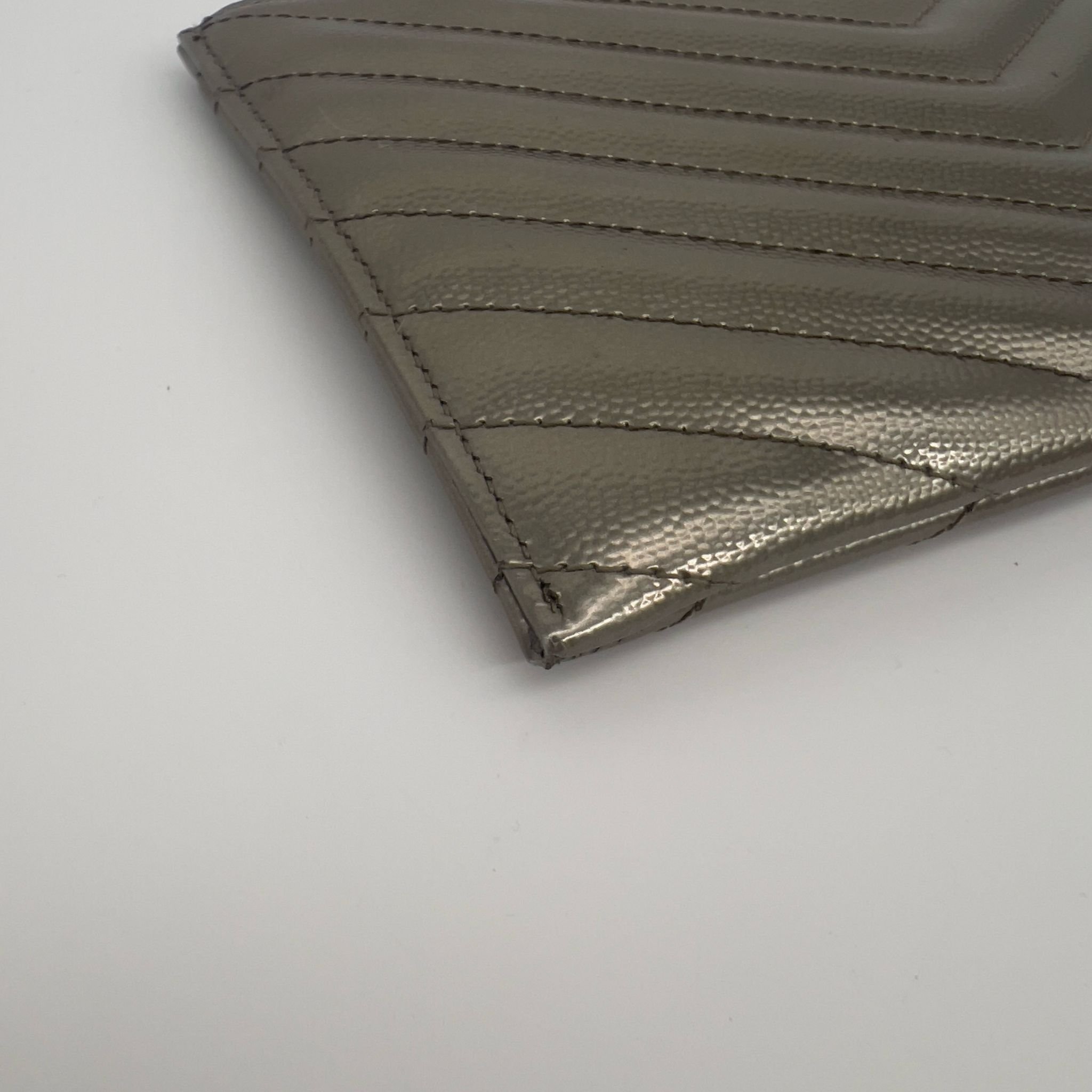 Saint Laurent YSL Cassandre Pouch Clutch Metallic Leather Gold Hardware corners