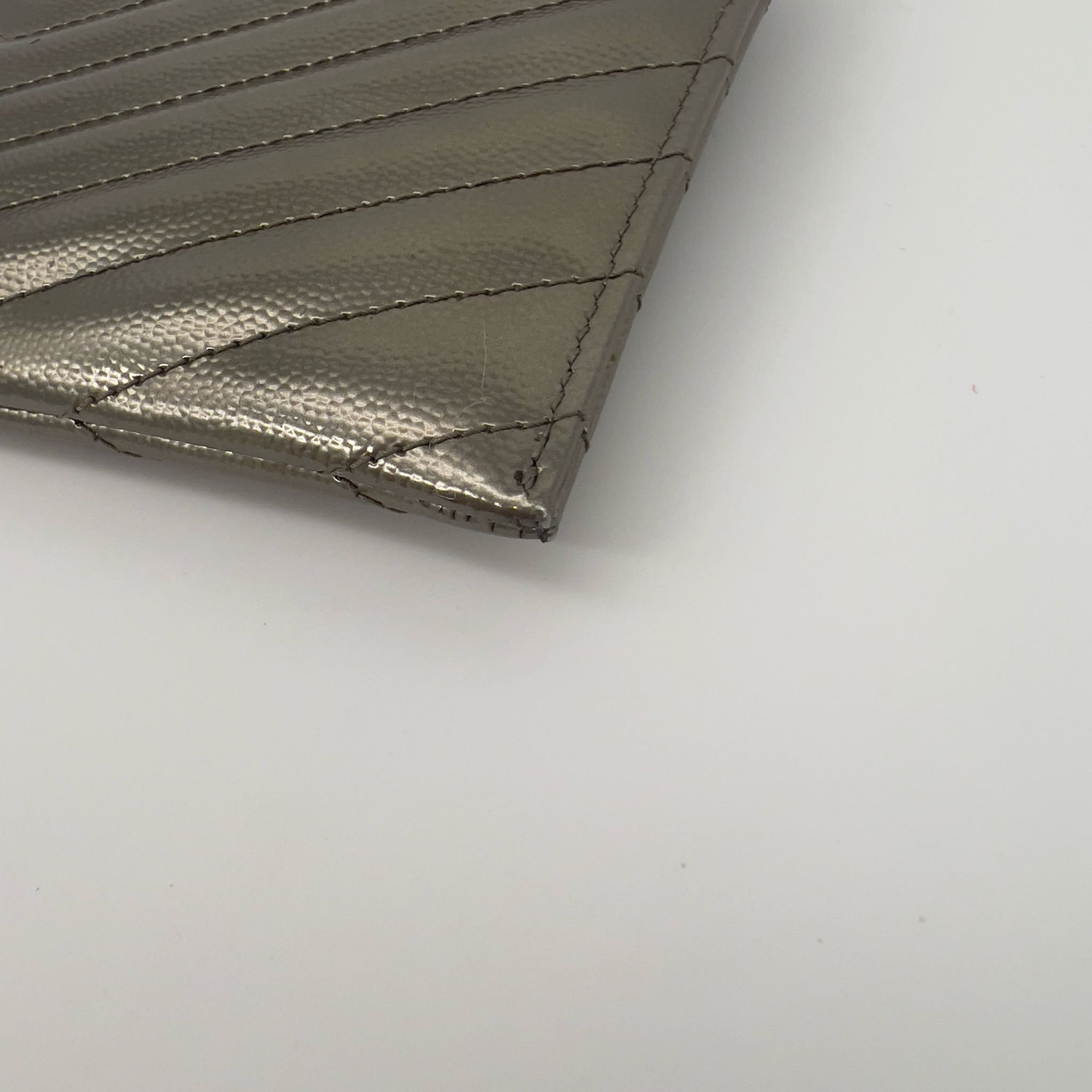 Saint Laurent YSL Cassandre Pouch Clutch Metallic Leather Gold Hardware corners