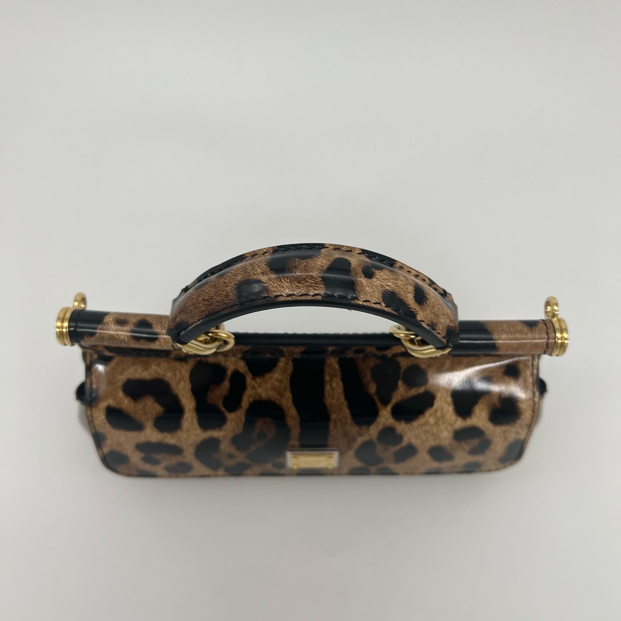 Dolce & Gabbana x Kim Sicily Small Leopard Patent Leather Tote Bag handle