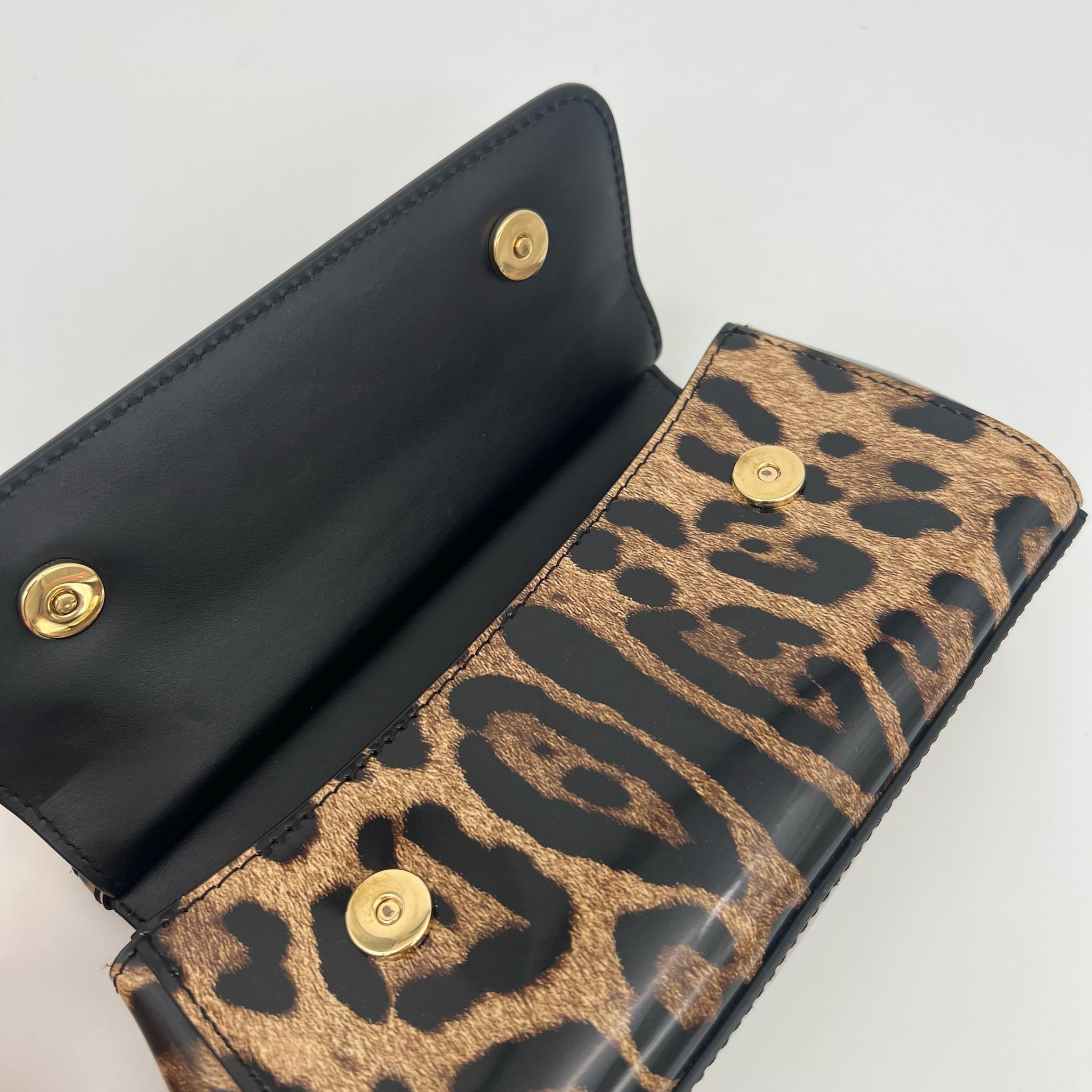 Dolce & Gabbana x Kim Sicily Small Leopard Patent Leather Tote Bag interior flap