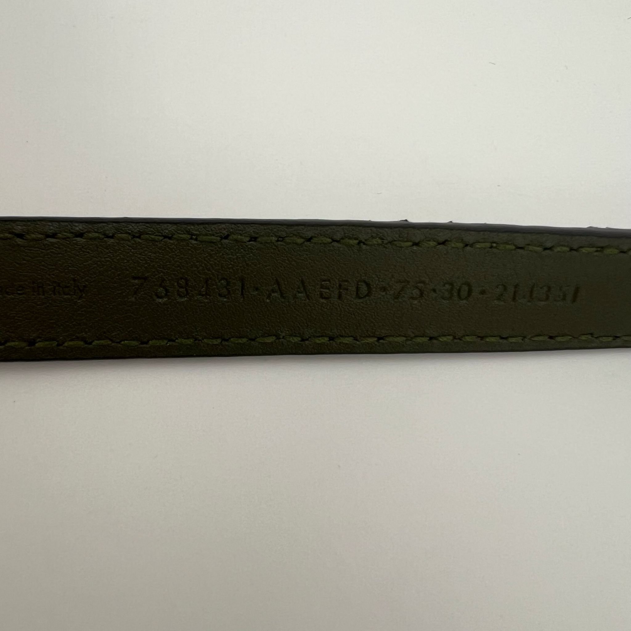 Gucci Blondie Thin Belt in Dark Green Mini GG Monogram Suede with Gold Hardware inside