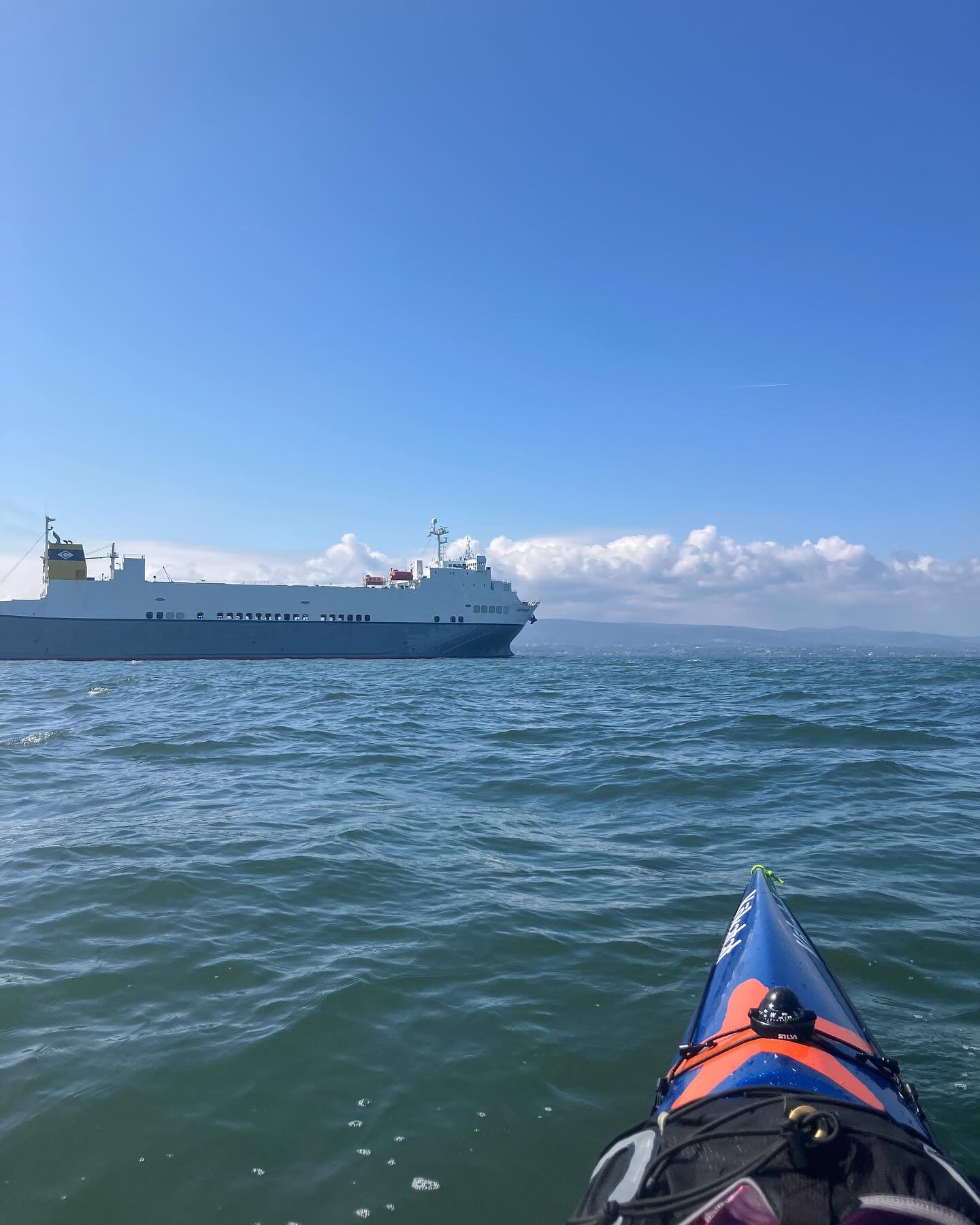 Kayaking around Ireland for Parkinson’s - Day 34
Crossed Dublin Bay this morning and cleared the shipping lane, talking to Dublin VTS on the radio. I had to hold at Dublin Bouy #3 to wait for a cargo ship to pass.
Met up with writer friends