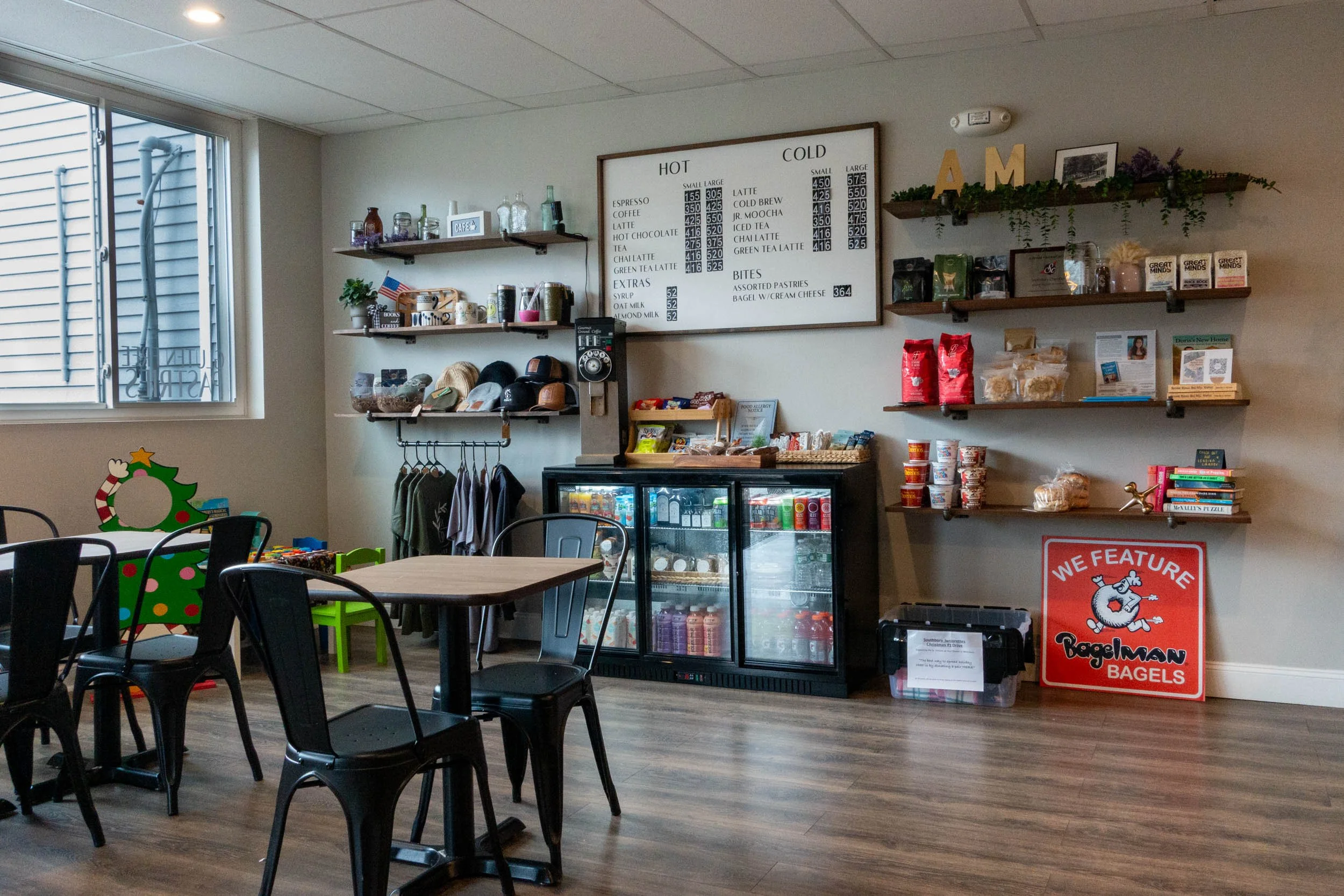 Interior of AM Coffee with Menu visible on wall