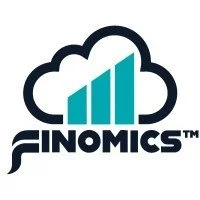 Logo of Finomics, featuring a cloud with a bar chart inside and the company name below
