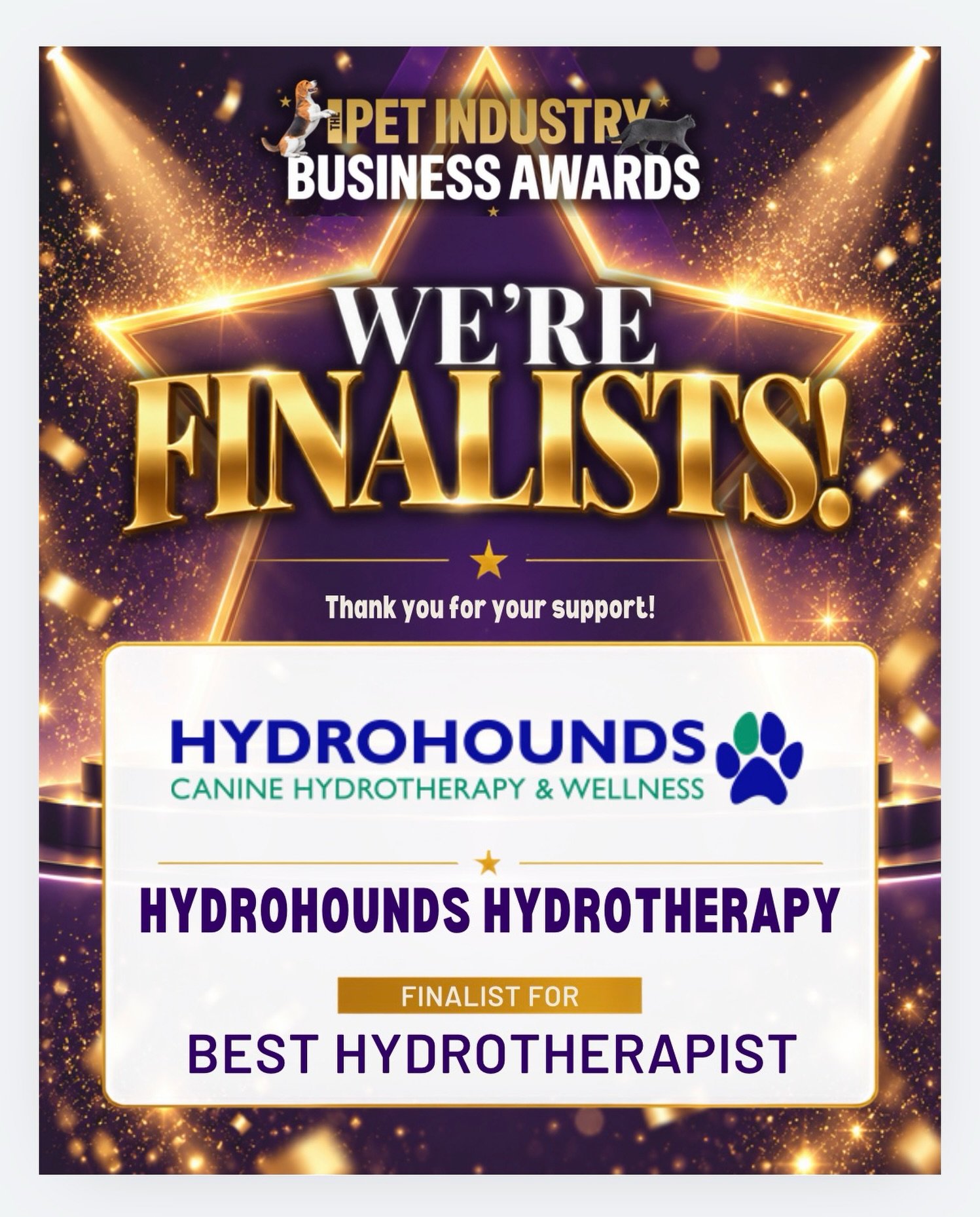 YOU GUYS! 🚨🌟🚨 Big news: Hydrohounds has been shortlisted from over 16,000 nominations across Greater Manchester! 

If we&rsquo;ve ever looked after your beloved pooch or know someone who&rsquo;s dog we&rsquo;ve treated, we&rsquo;d love your vote ?